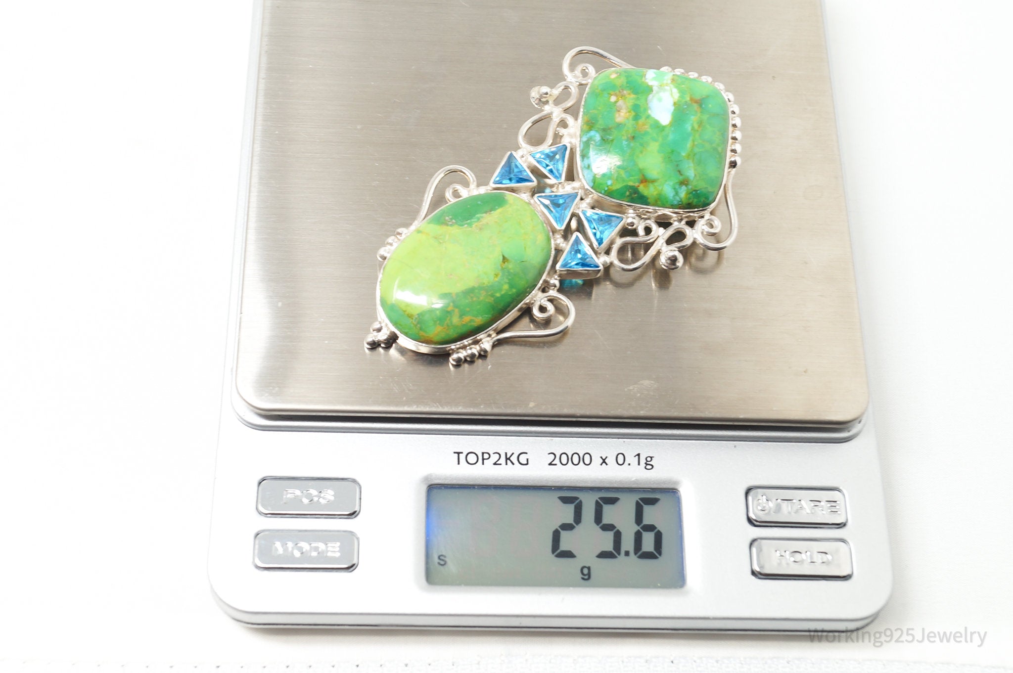 Vintage Large Green Turquoise Blue Topaz Sterling Silver Necklace Pendant | Jewelry > Necklaces > Pendants | Wiccan Center