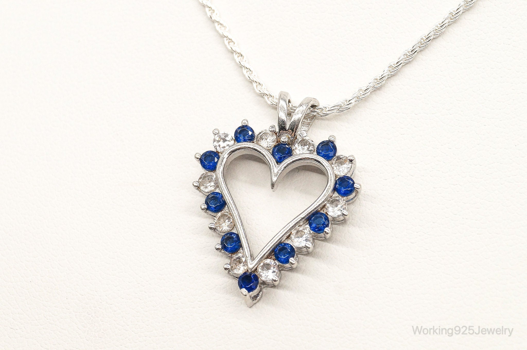 Blue & White Cubic Zirconia Heart Sterling Silver Necklace | Jewelry > Necklaces > Pendants | Wiccan Center