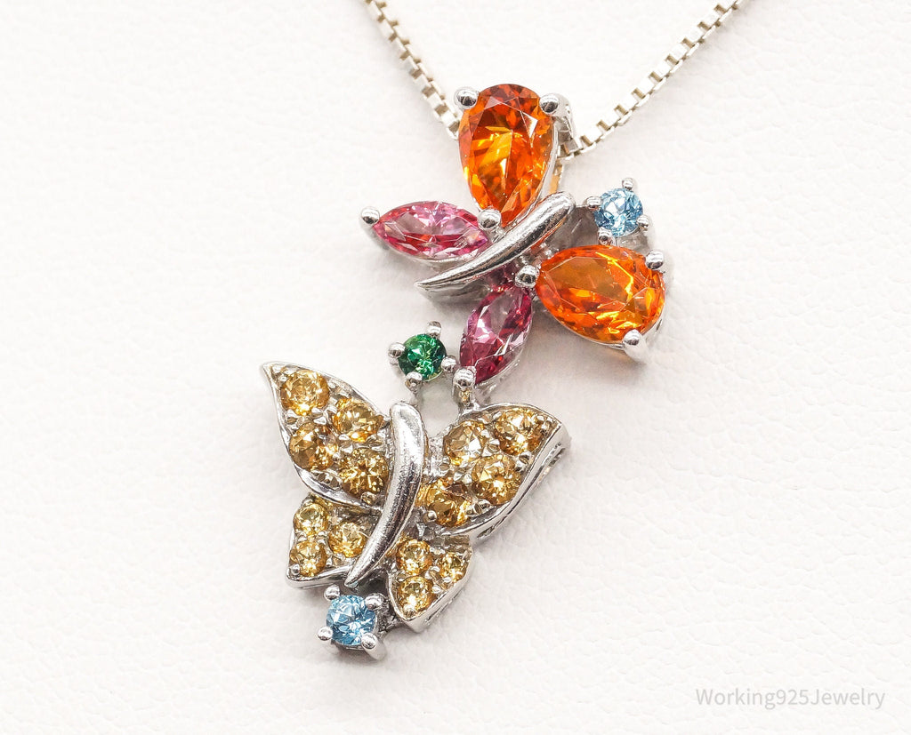 Vintage Multiple Gemstone Butterflies Sterling Silver Necklace | Jewelry > Necklaces > Pendants | Wiccan Center
