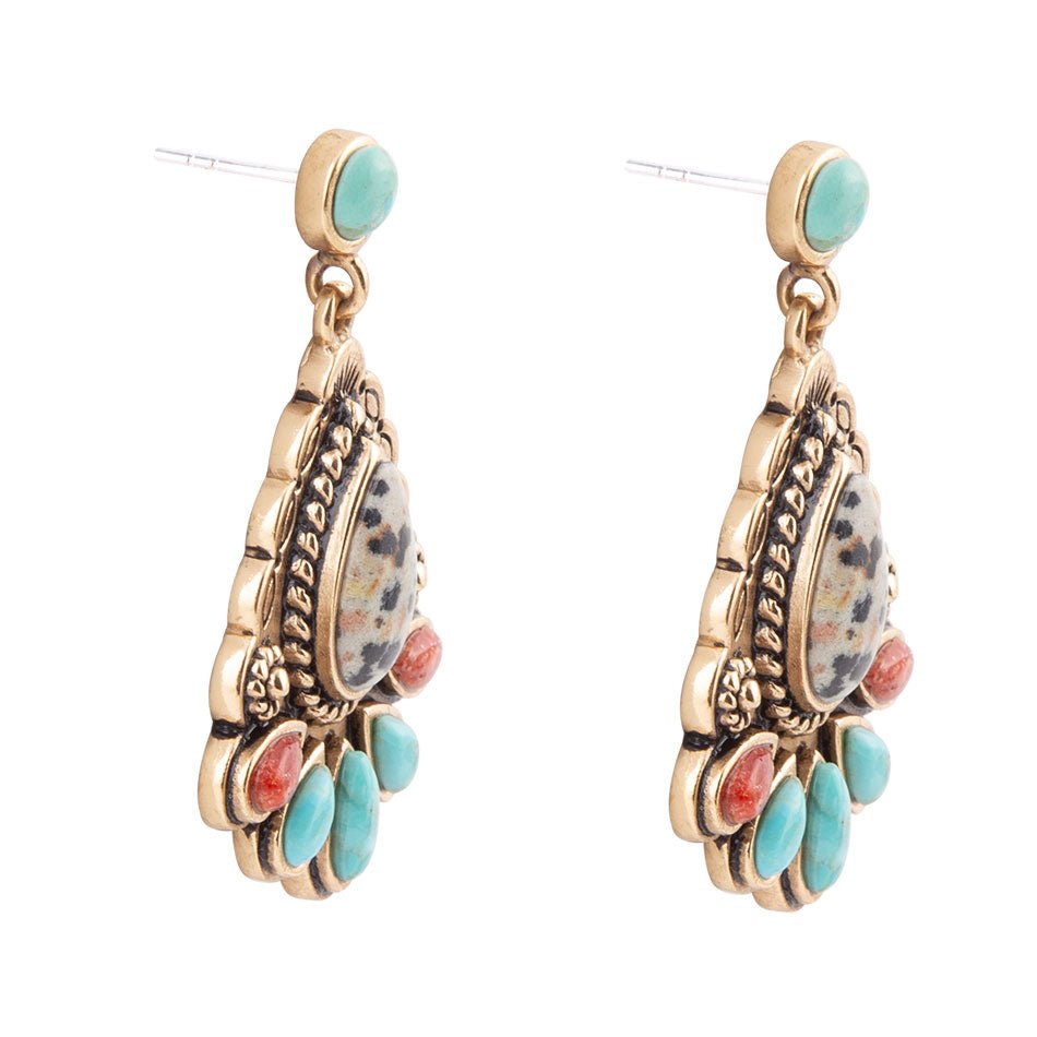 Dalmatian Jasper Colorful Golden Drop Earrings | Earrings | Wiccan Center