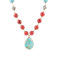 Blue and Red Turquoise Teardrop Golden Necklace | Necklaces | Wiccan Center
