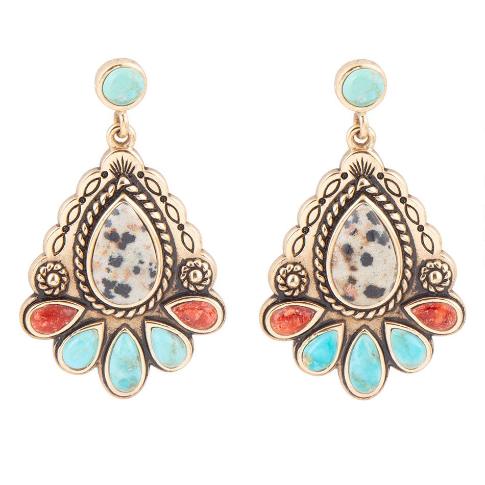 Dalmatian Jasper Colorful Golden Drop Earrings | Earrings | Wiccan Center