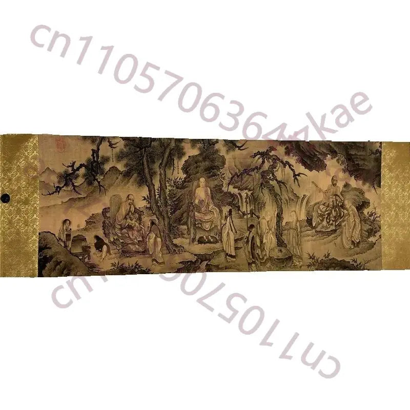 China Old long Horizontal scroll Famous ancient Chinese paintings Dai Wenjin's watercolor painting "Da Mo Zhi Hui Tu"