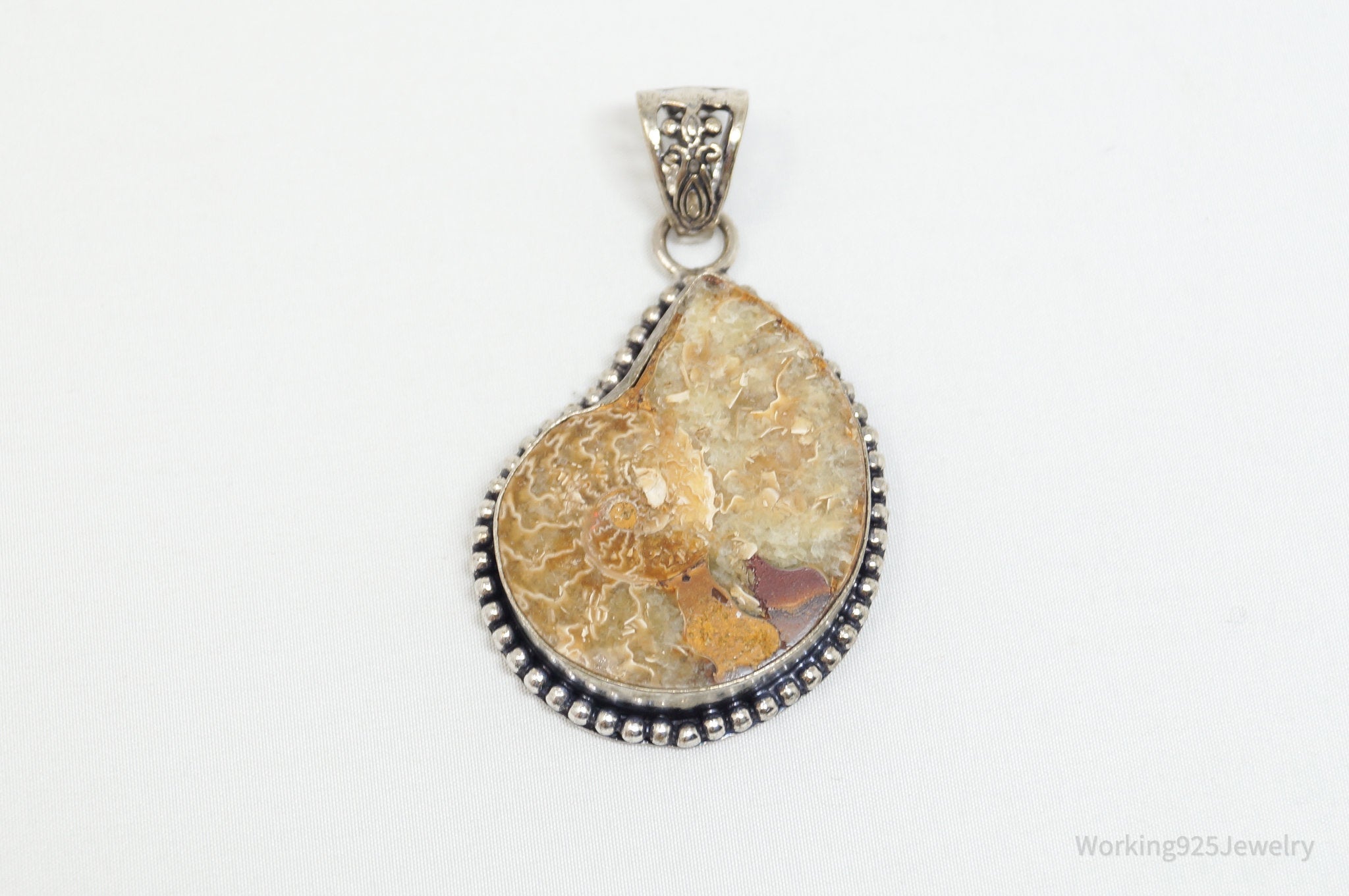 Vintage Large Ammonite Fossil Shell Sterling Silver Necklace Pendant | Jewelry > Necklaces > Pendants | Wiccan Center