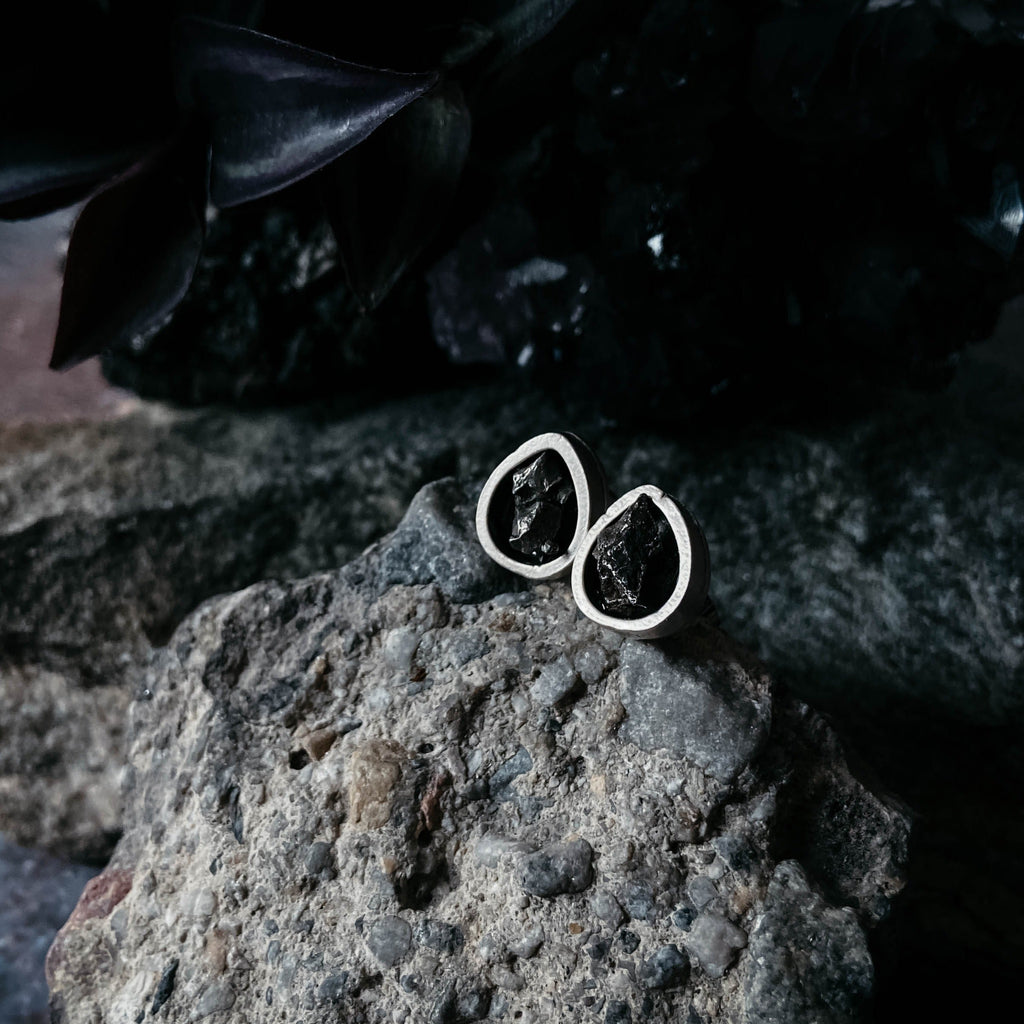 Pear Shaped Teardrop Meteorite Stud Earrings | Earrings | Wiccan Center