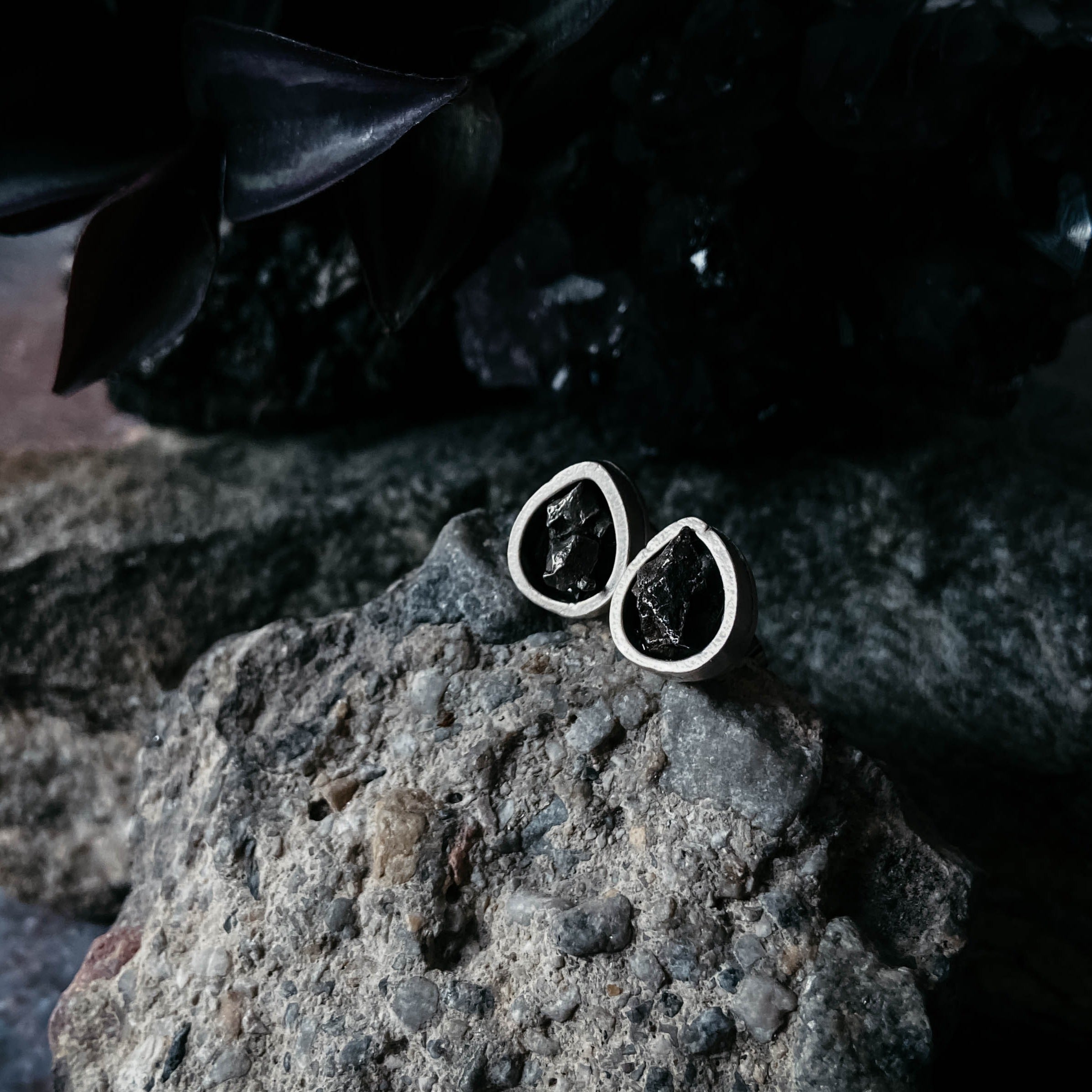 Pear Shaped Teardrop Meteorite Stud Earrings | Earrings | Wiccan Center