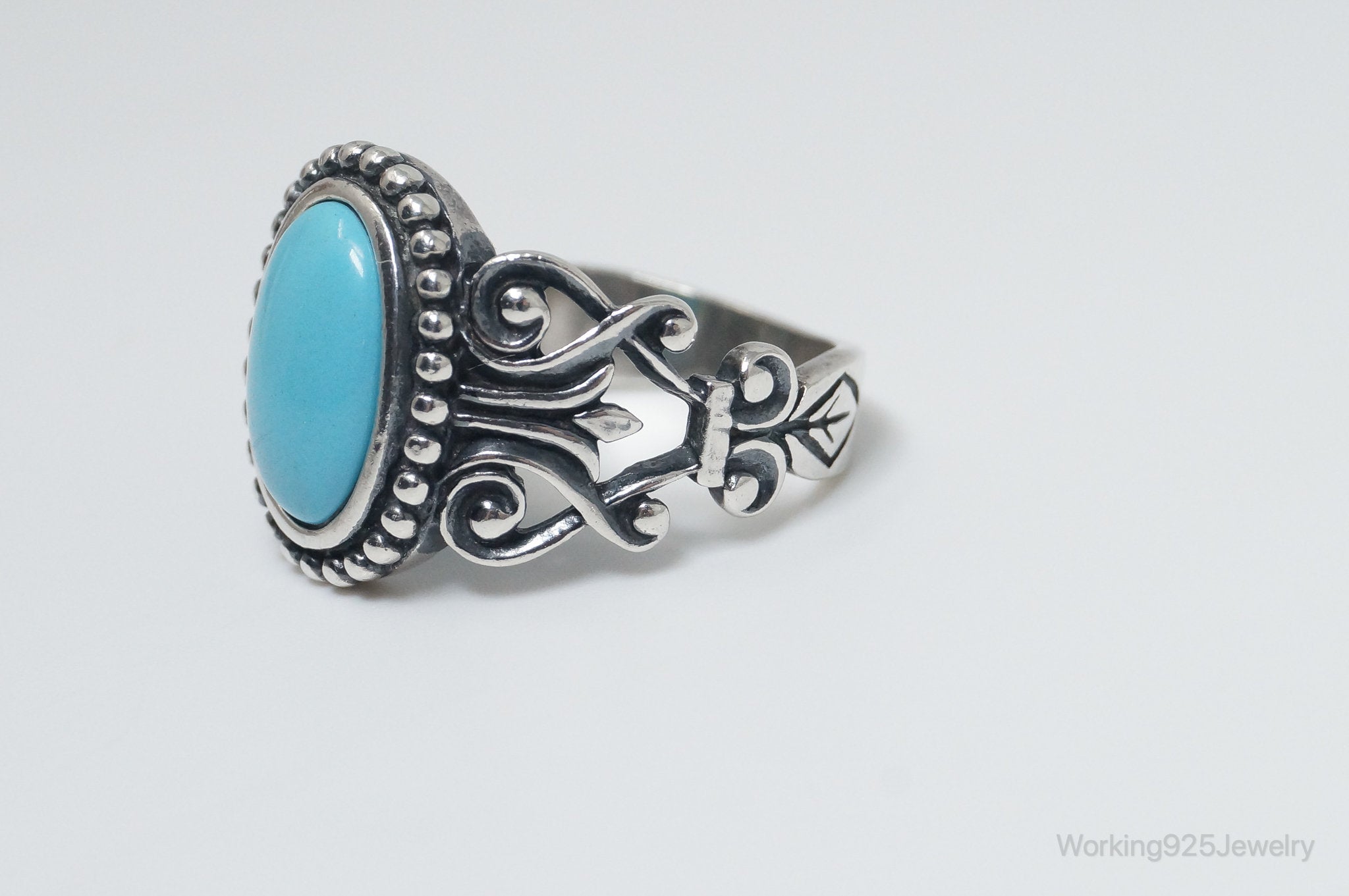 Vintage Designer Avon Turquoise Scroll Sterling Silver Ring - Size 8 | Jewelry > Rings | Wiccan Center