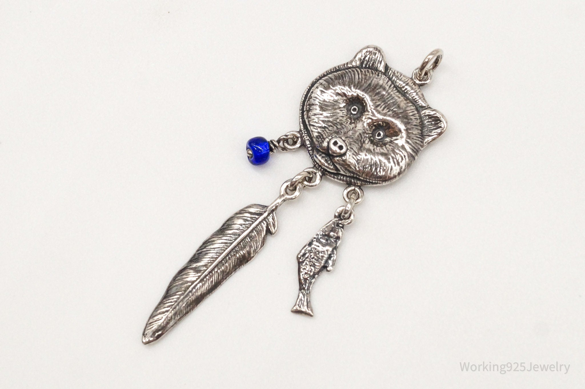 Vintage Native American Bear Dreamcatcher Sterling Silver Pendant | Jewelry > Necklaces > Pendants | Wiccan Center