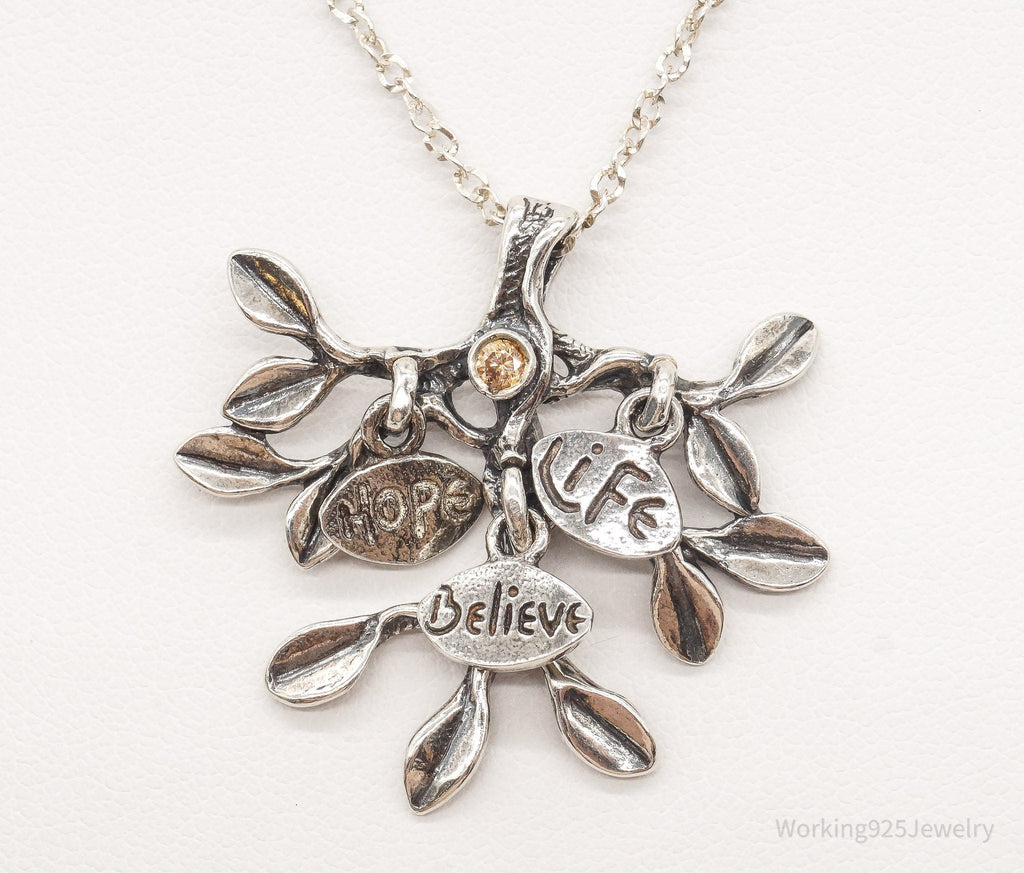 Vintage Shablool Didae Orange CZ Hope Believe Life Tree Sterling Silver Necklace | Jewelry > Necklaces > Pendants | Wiccan Center
