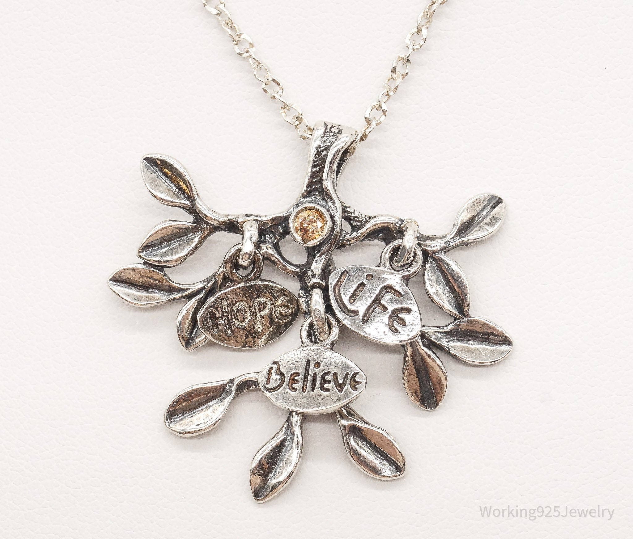 Vintage Shablool Didae Orange CZ Hope Believe Life Tree Sterling Silver Necklace | Jewelry > Necklaces > Pendants | Wiccan Center