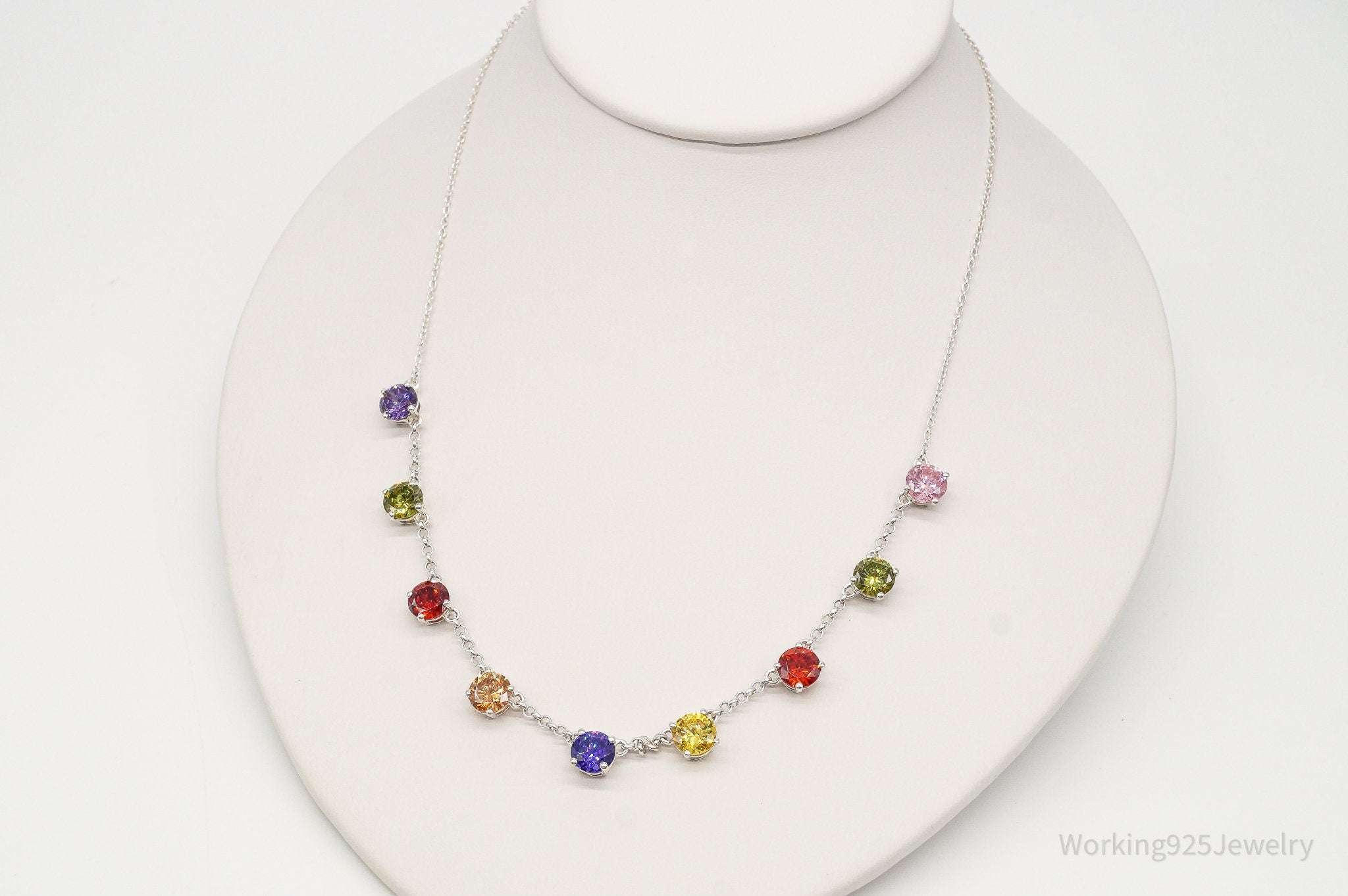 Vintage Multi Rainbow Colors Cubic Zirconia Sterling Silver Necklace | Jewelry > Necklaces > Pendants | Wiccan Center