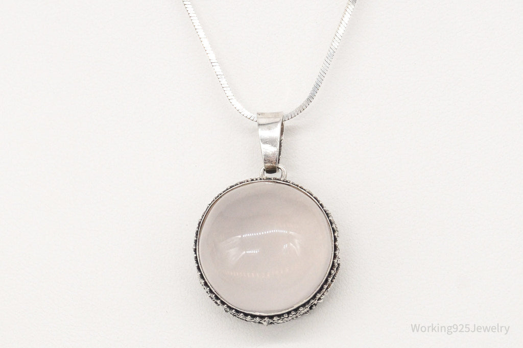Vintage Large Rose Quartz Sterling Silver Necklace | Jewelry > Necklaces > Pendants | Wiccan Center