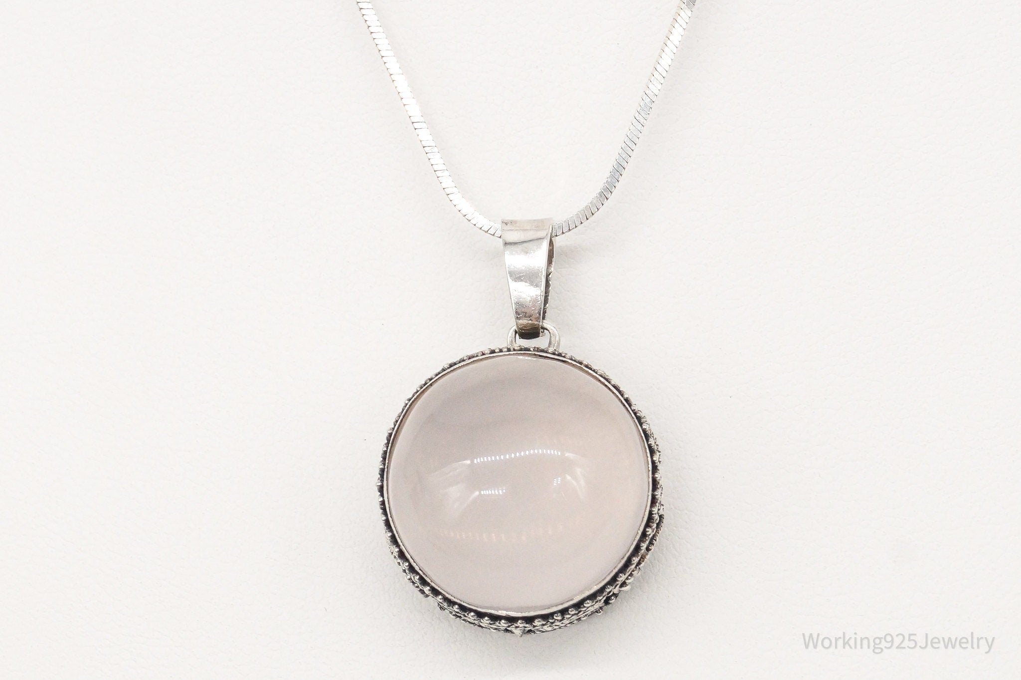 Vintage Large Rose Quartz Sterling Silver Necklace | Jewelry > Necklaces > Pendants | Wiccan Center