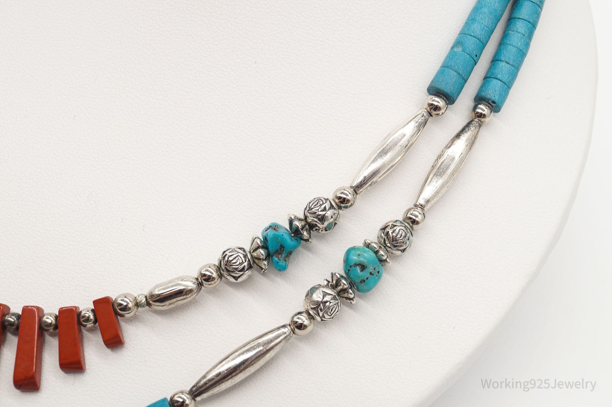 Vintage Native American Red Jasper Blue Turquoise Silver Bead Necklace 24" | Jewelry > Necklaces | Wiccan Center