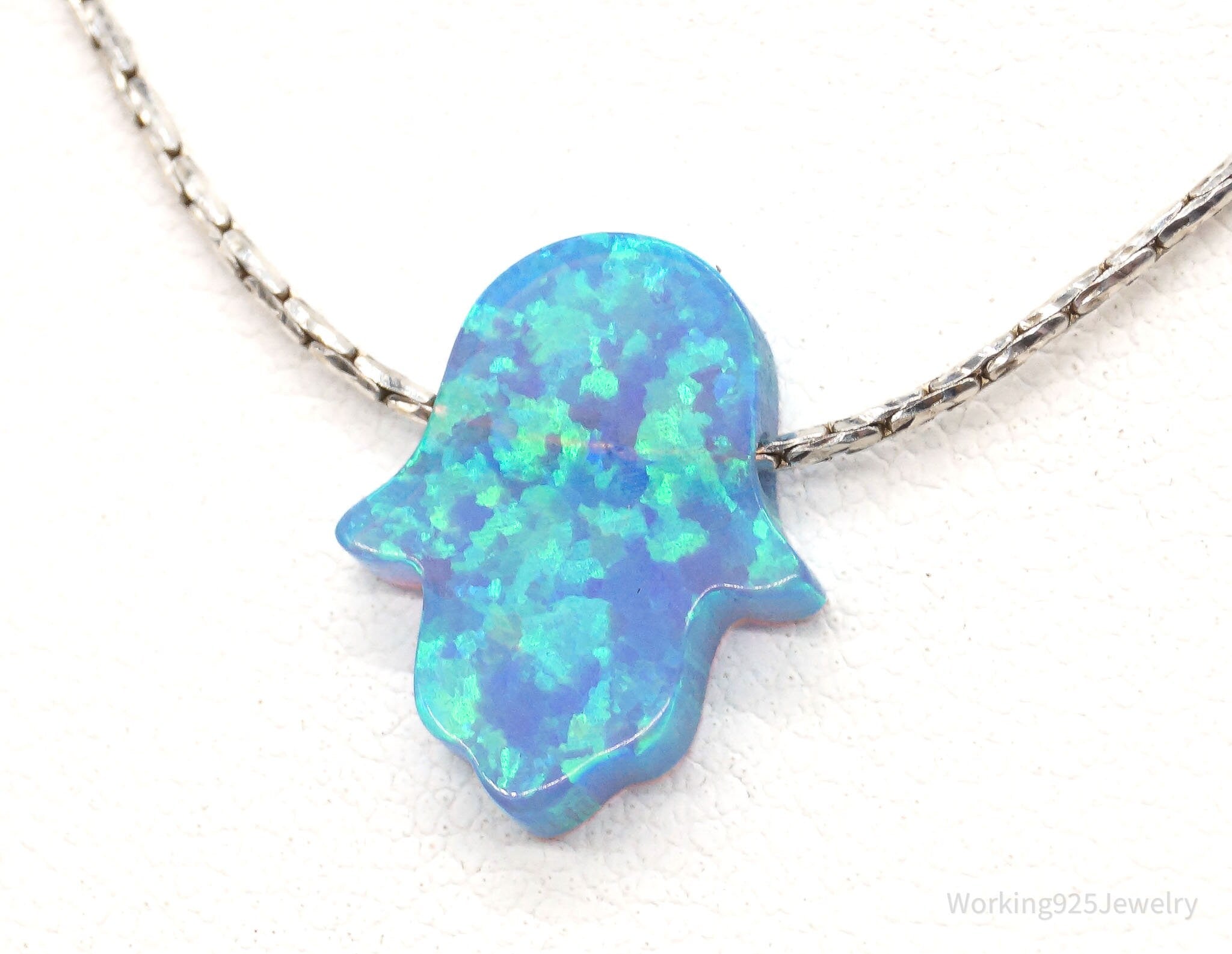 Vintage Blue Opal Hamsa Hand Sterling Silver Necklace | Jewelry > Necklaces > Pendants | Wiccan Center