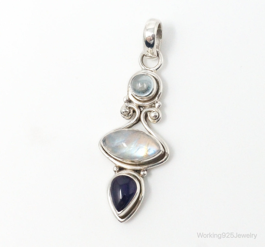 Vintage Blue Topaz Amethyst Moonstone Sterling Necklace Pendant | Jewelry > Necklaces > Pendants | Wiccan Center