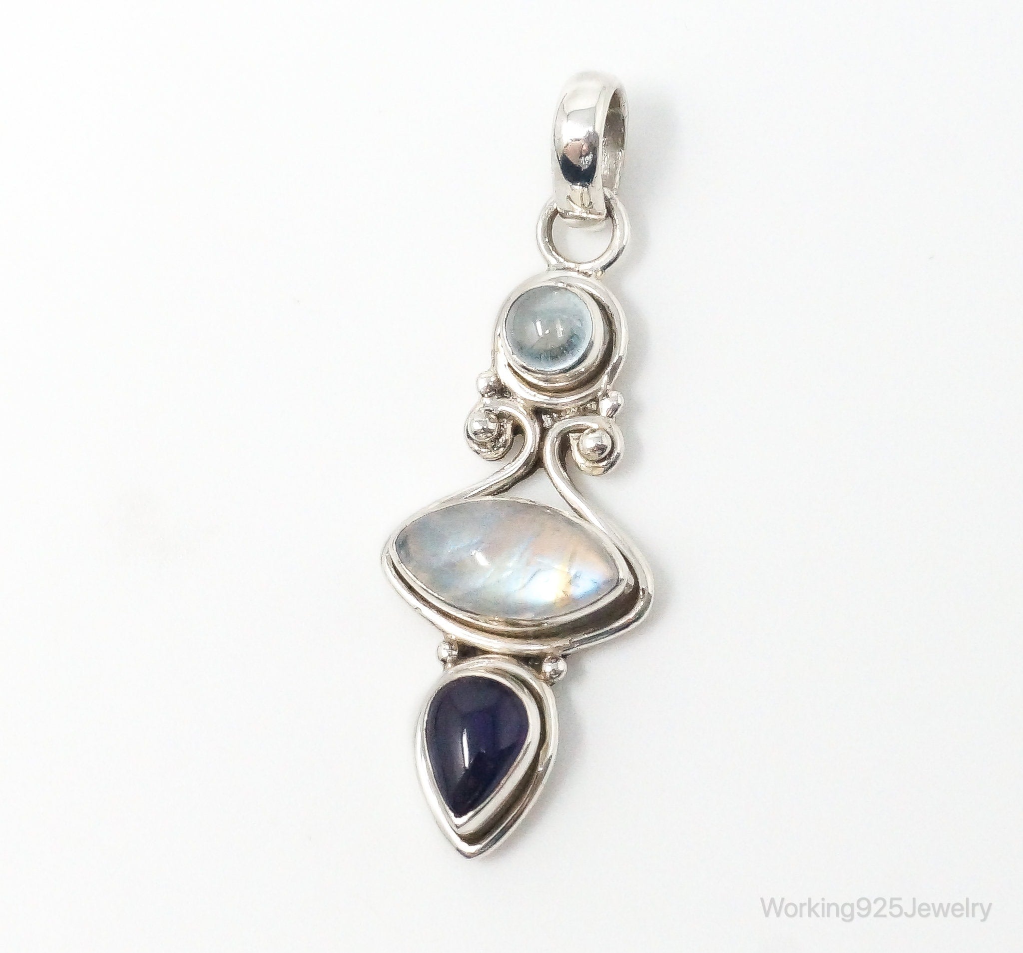 Vintage Blue Topaz Amethyst Moonstone Sterling Necklace Pendant | Jewelry > Necklaces > Pendants | Wiccan Center