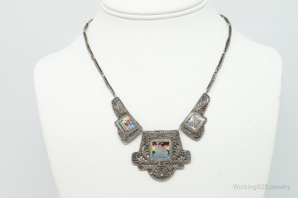 Vintage Enamel Filigree Sterling Silver Necklace | Jewelry > Necklaces > Pendants | Wiccan Center