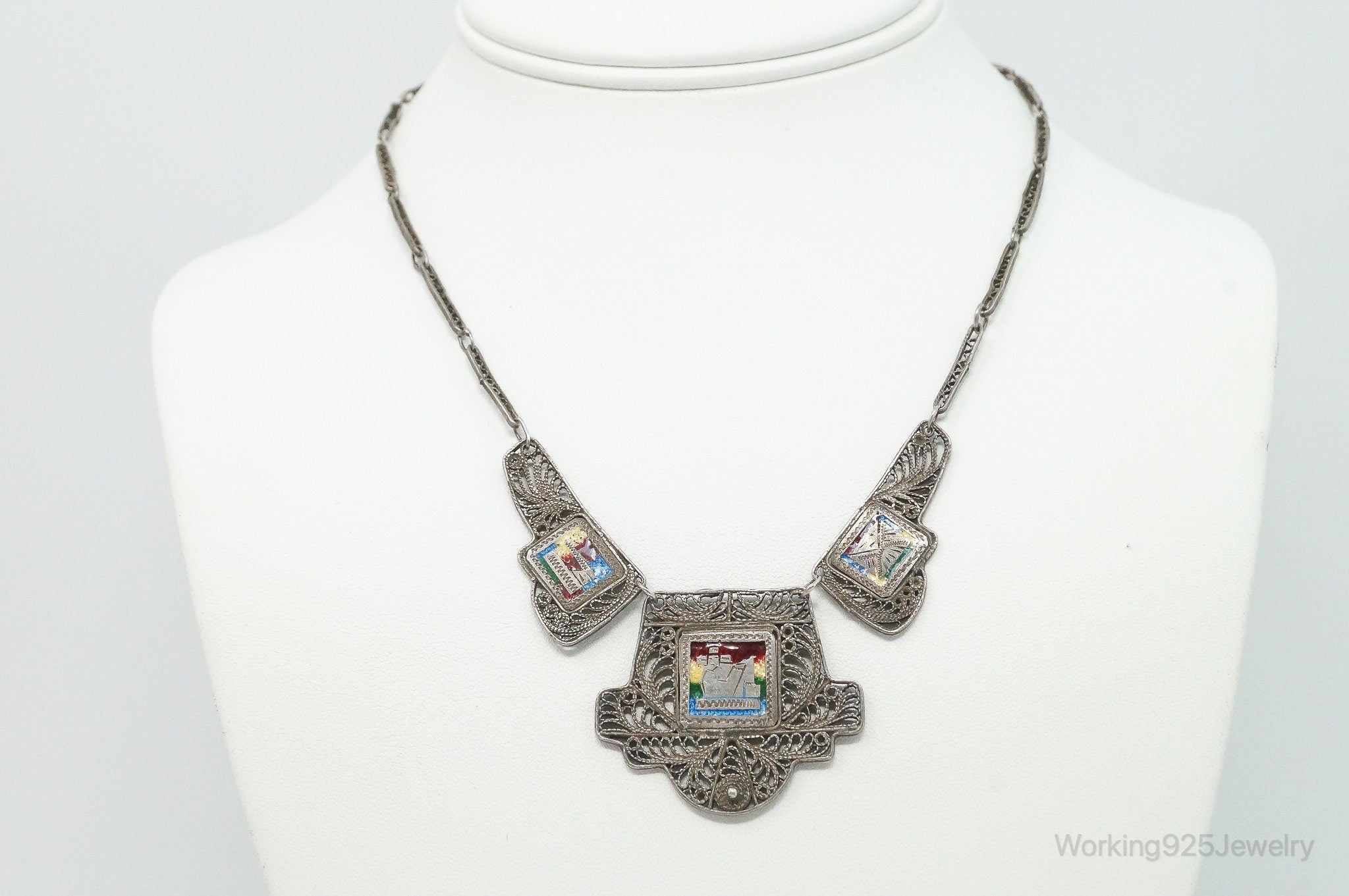 Vintage Enamel Filigree Sterling Silver Necklace | Jewelry > Necklaces > Pendants | Wiccan Center