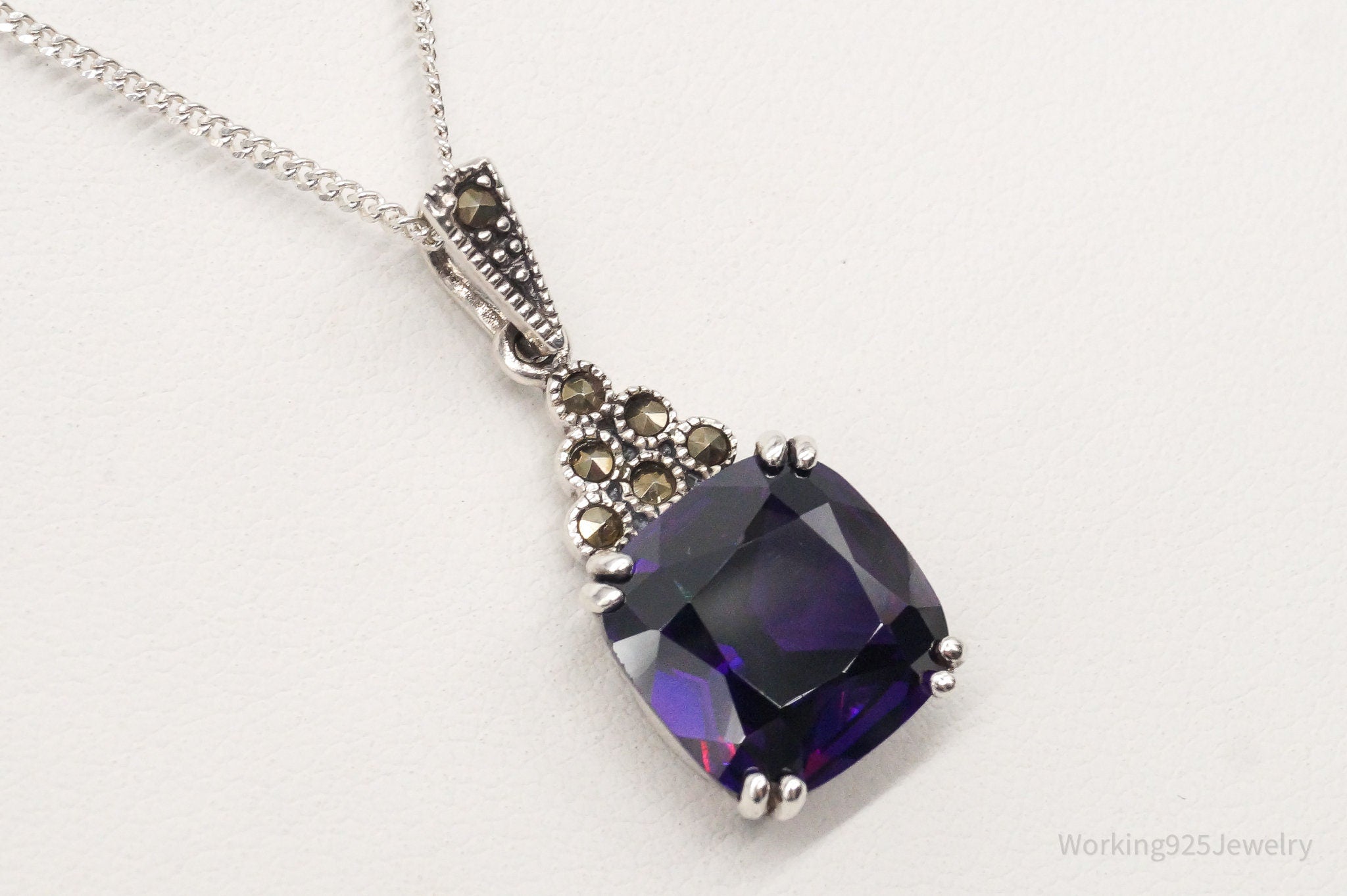 Vintage Purple Cubic Zirconia Marcasite Sterling Silver Necklace | Jewelry > Necklaces > Pendants | Wiccan Center