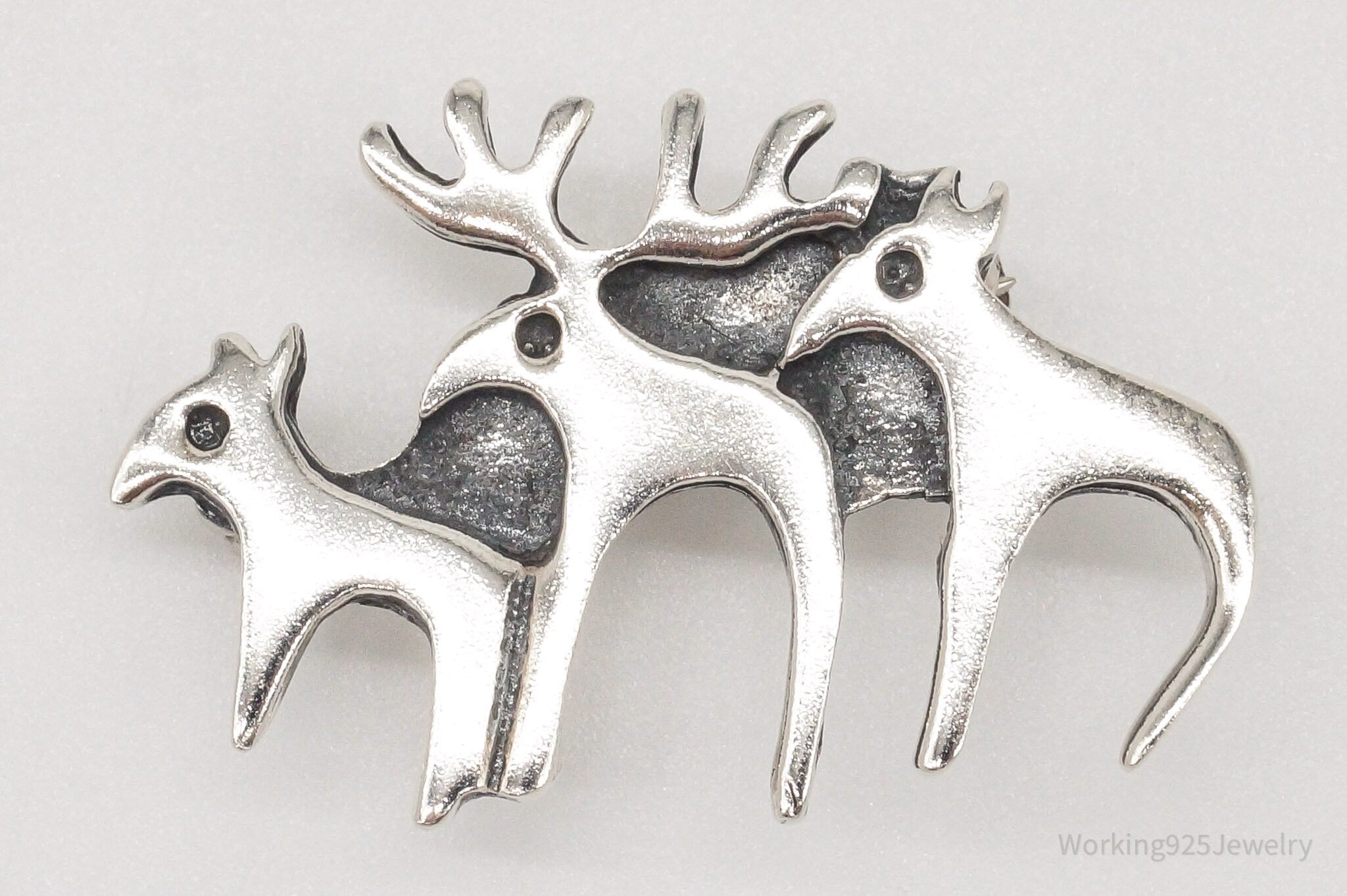 Vintage Moose Family Sterling Silver Brooch Pin | Jewelry > Brooches, Pins & Clips | Wiccan Center