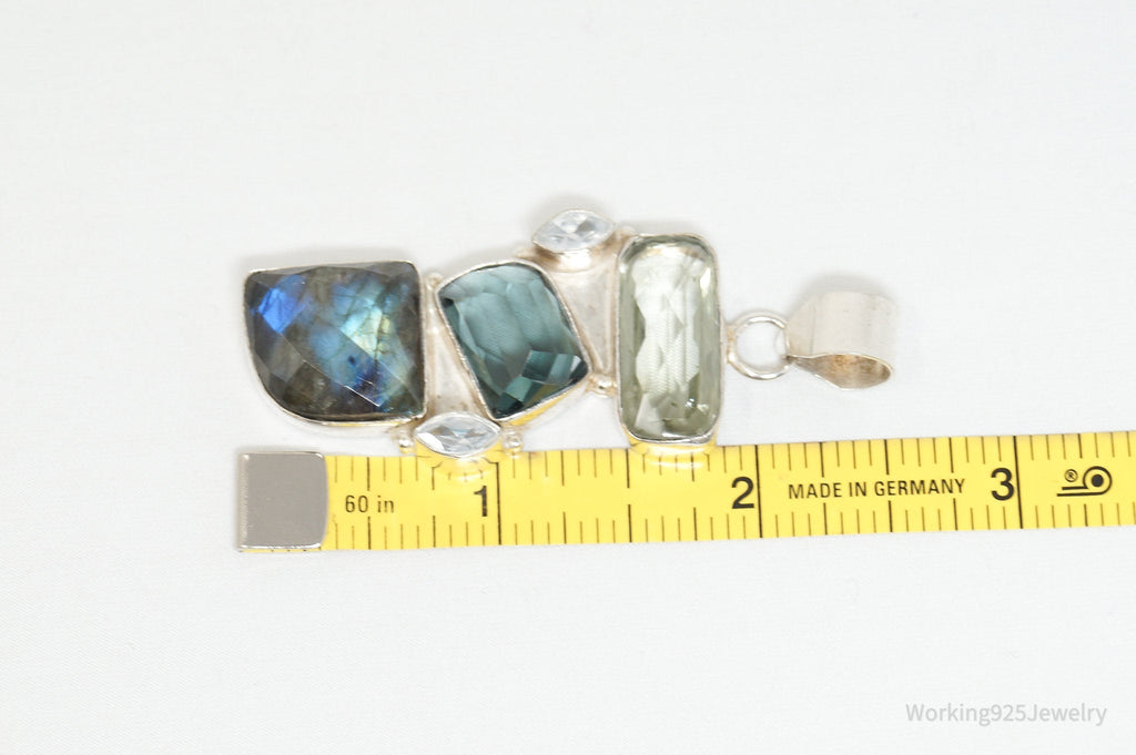 Vintage Large Labradorite Topaz Crystal Sterling Silver Necklace Pendant | Jewelry > Necklaces > Pendants | Wiccan Center
