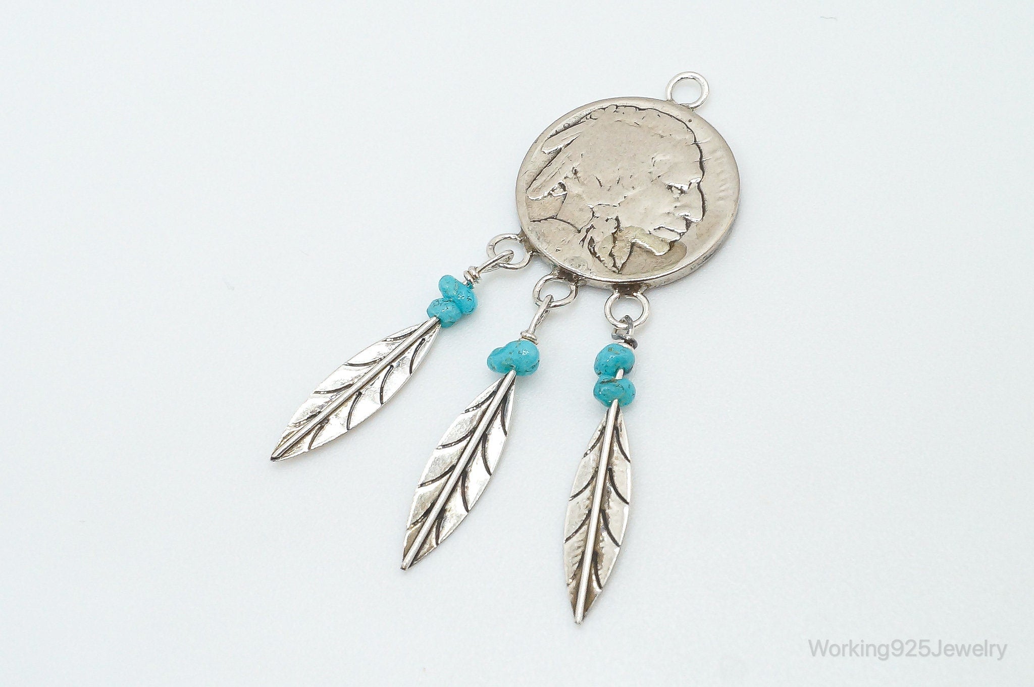 Vintage Native American Made Buffalo Nickel Turquoise Sterling Silver Pendant | Jewelry > Necklaces > Pendants | Wiccan Center