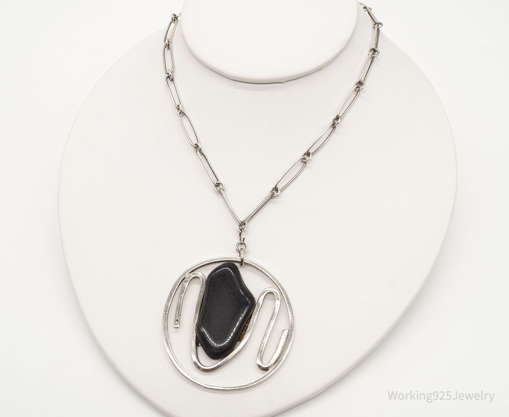 Vintage Black Onyx Modernist Silver Chain Necklace | Jewelry > Necklaces > Pendants | Wiccan Center