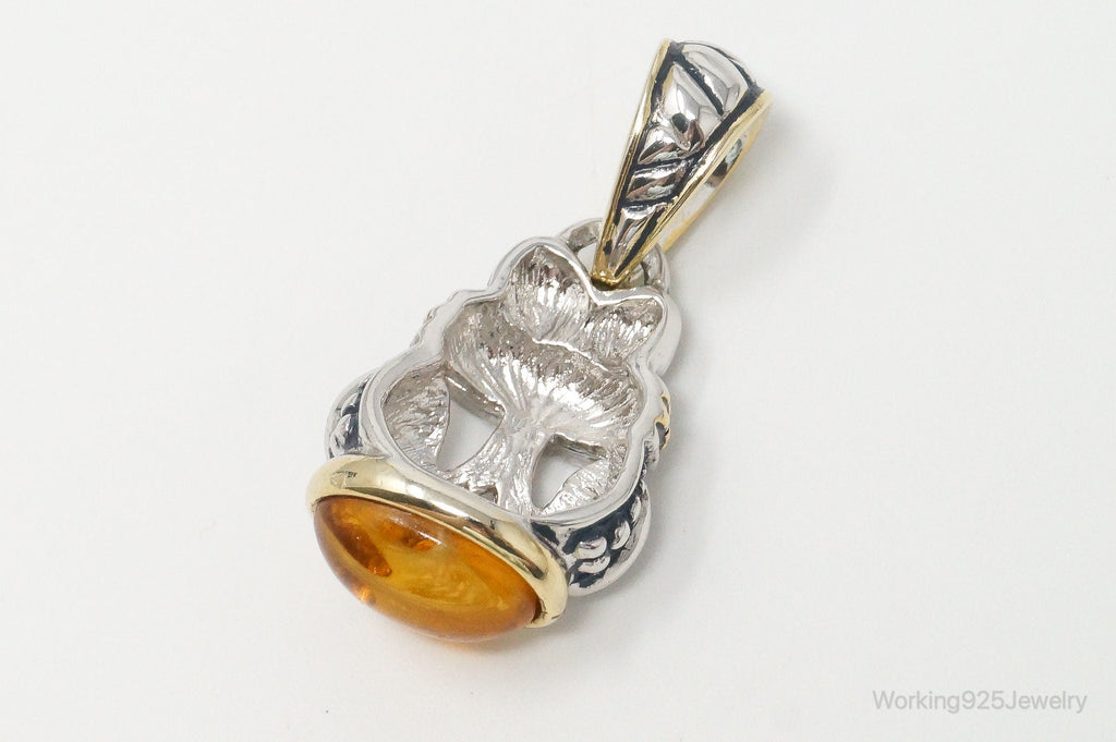 Large Vintage Amber Gold Vermeil Sterling Silver Necklace Pendant | Jewelry > Necklaces > Pendants | Wiccan Center