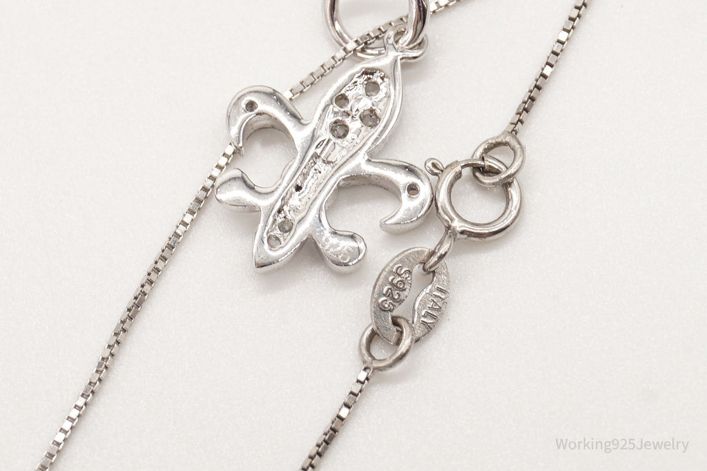 Vintage Fleur De Lis Cubic Zirconia Sterling Silver Necklace | Jewelry > Necklaces > Pendants | Wiccan Center