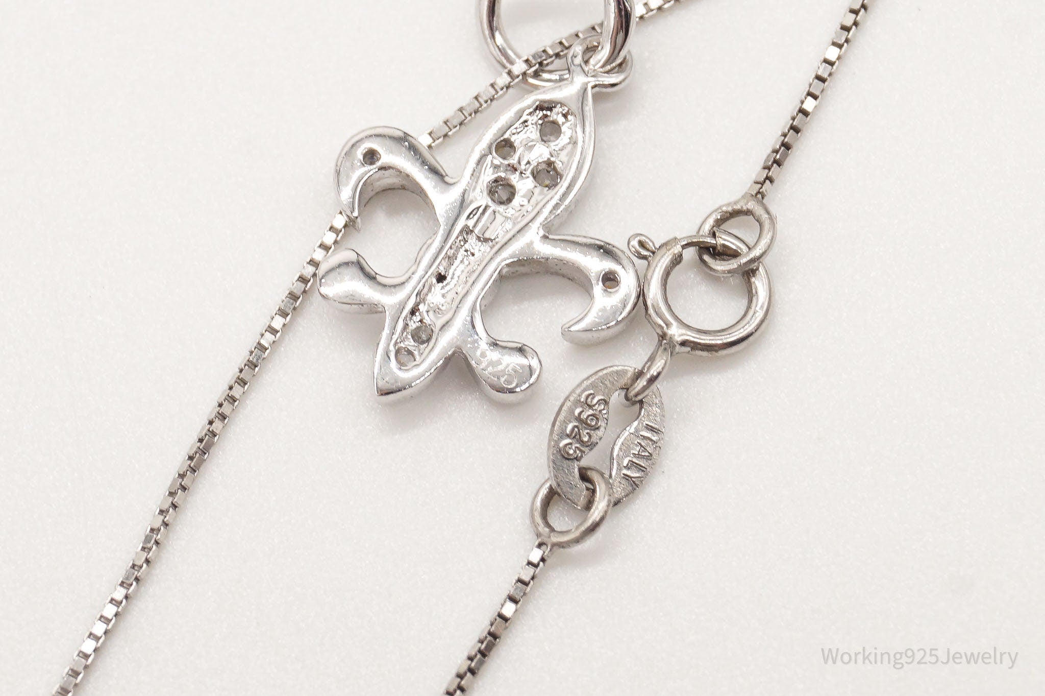 Vintage Fleur De Lis Cubic Zirconia Sterling Silver Necklace | Jewelry > Necklaces > Pendants | Wiccan Center