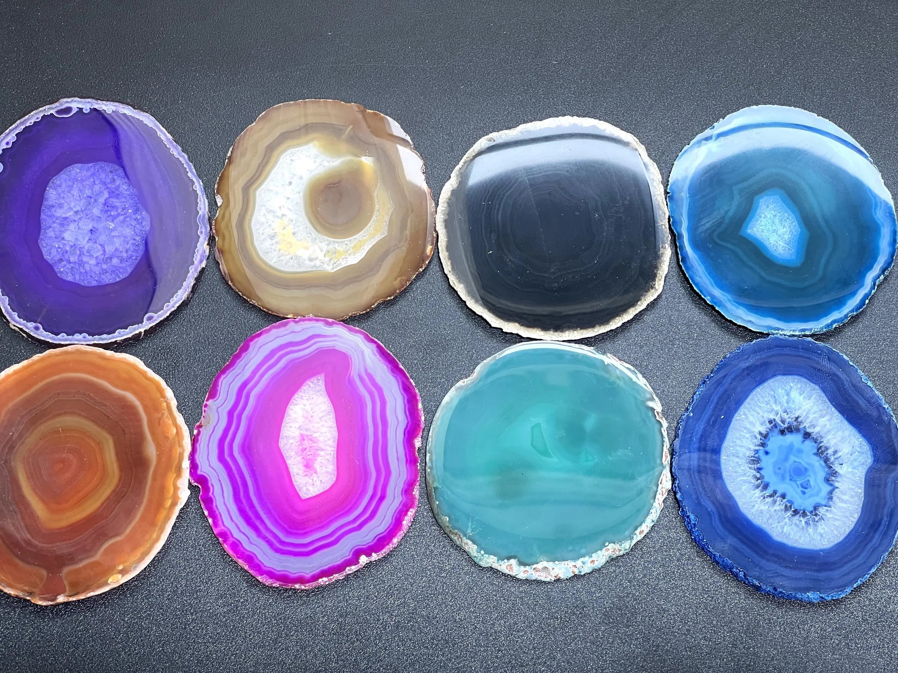 Round Circular Agate Slices (1 Pound)(3.5-3.8 Inches)(Size #2) One LB Wholesale Pink Black Blue Teal Pink Purple Red Mixed Colors Amazing Crystals