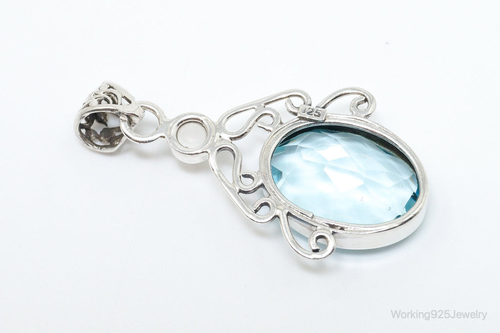 Vintage Art Deco Large Blue Topaz Pearl Sterling Silver Pendant | Jewelry > Necklaces > Pendants | Wiccan Center