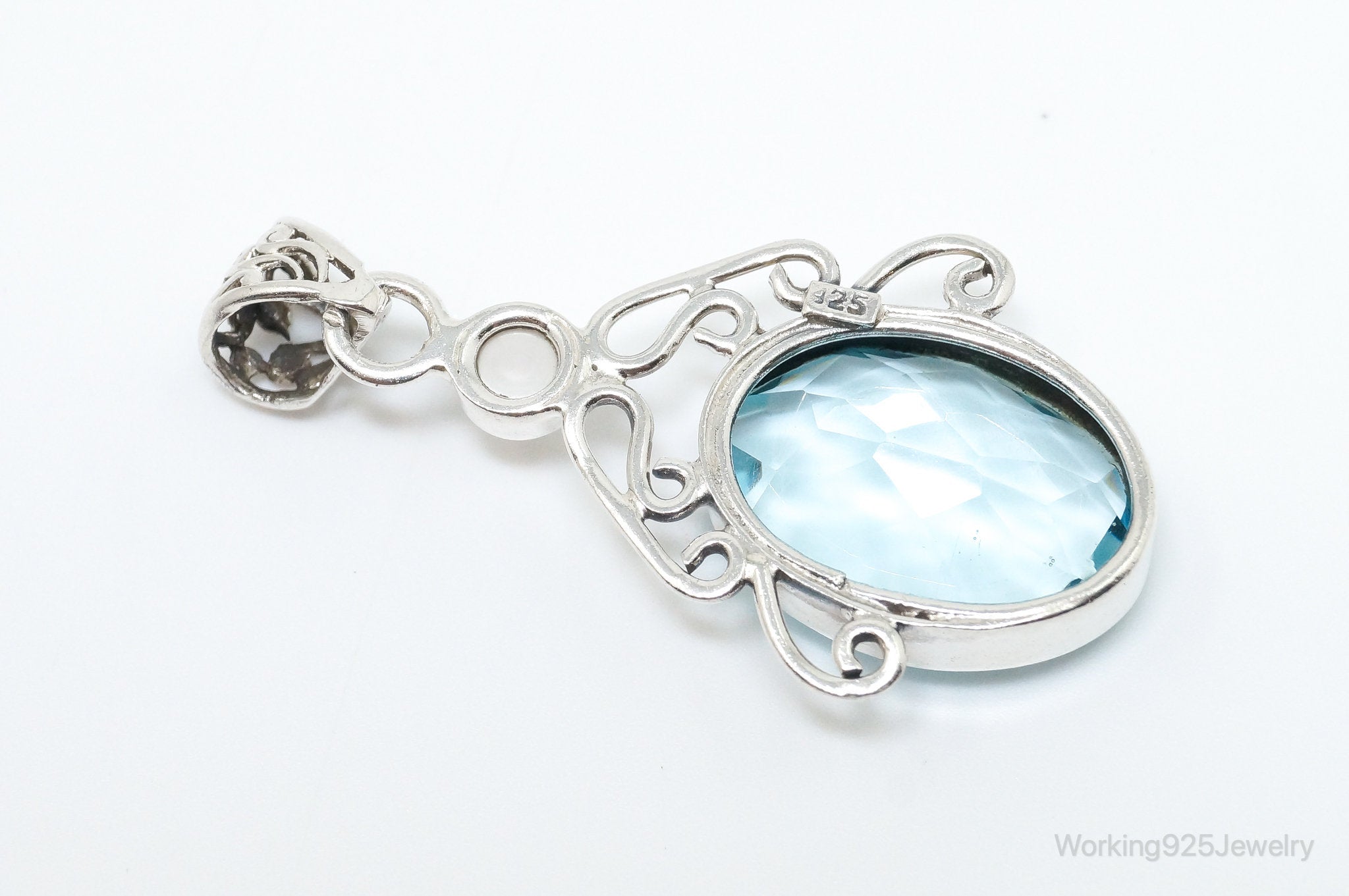 Vintage Art Deco Large Blue Topaz Pearl Sterling Silver Pendant | Jewelry > Necklaces > Pendants | Wiccan Center
