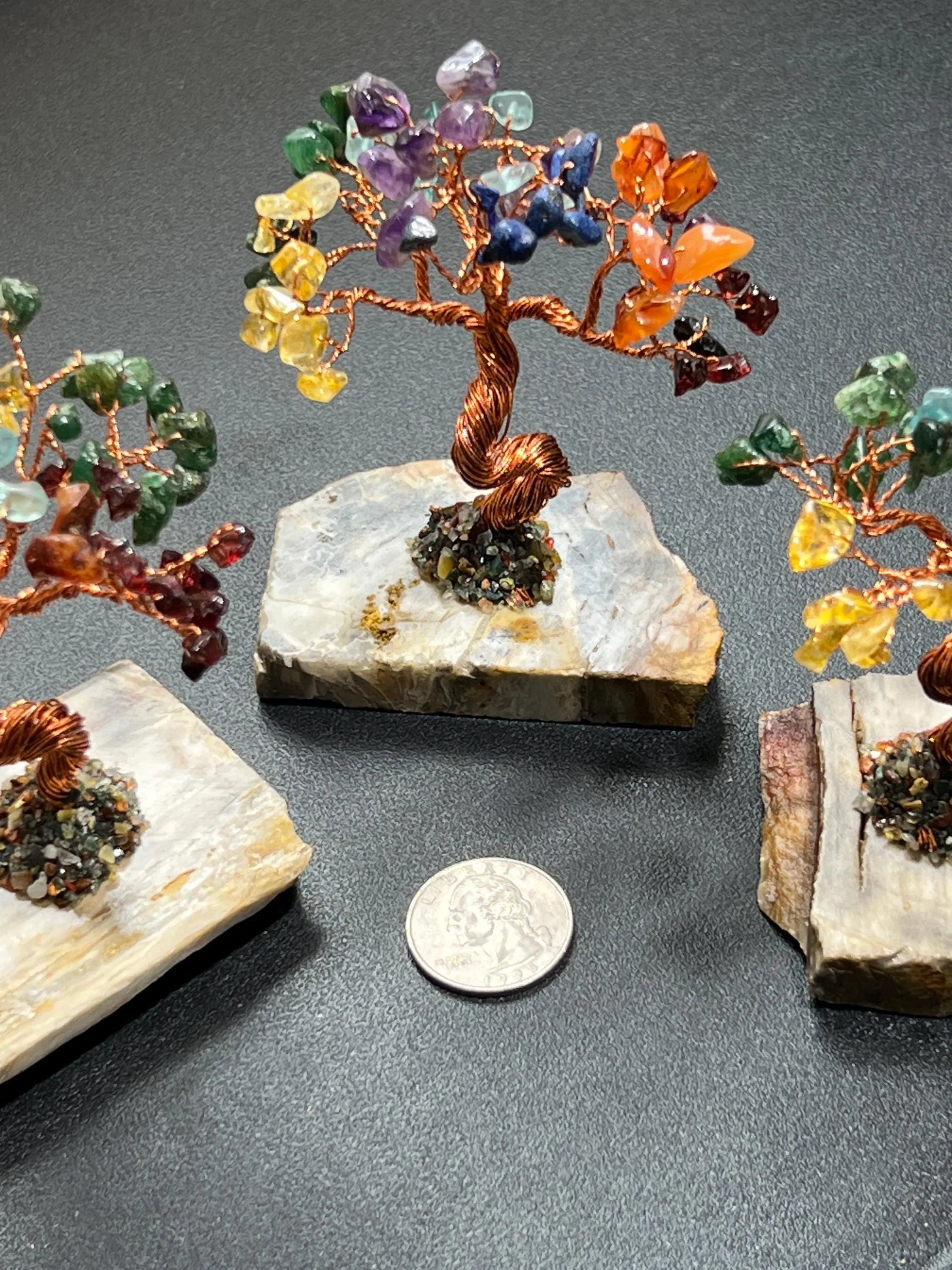 Gemstone Crystal Bonsai Tree (7-Stones)(Petrified Wood Base Carving) Wholesale | Home & Living > Home Decor > Home Accents > Rocks & Geodes | Wiccan Center