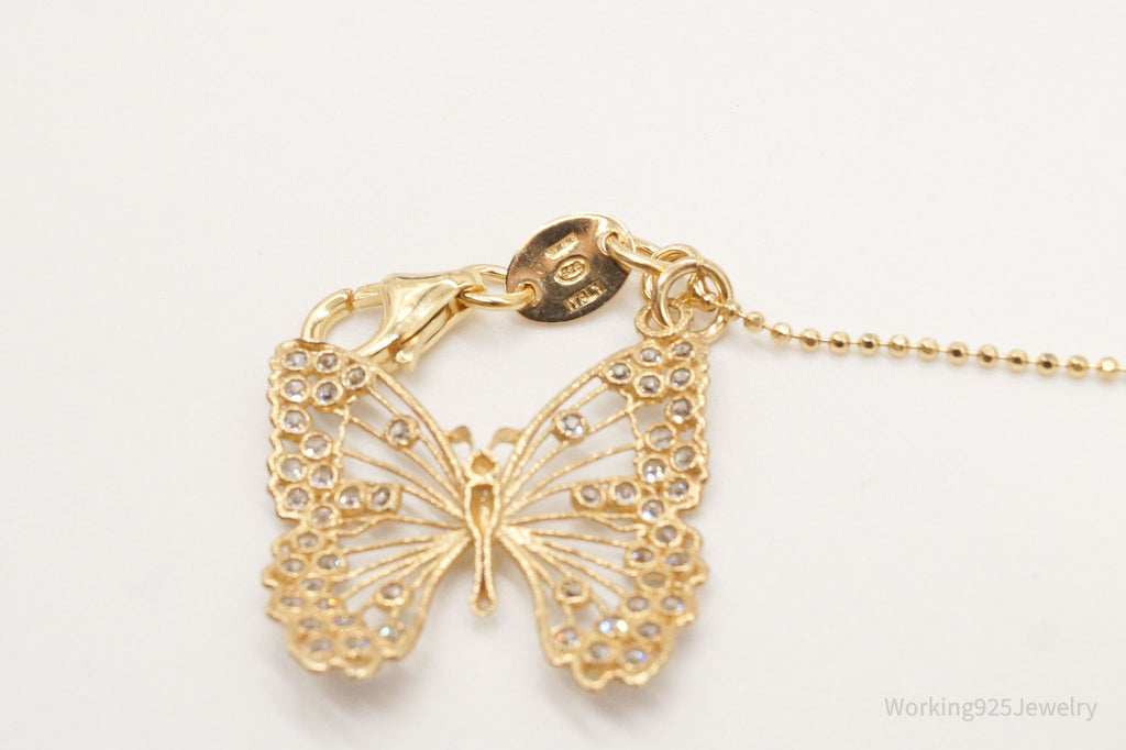Large Vintage Butterfly Cubic Zirconia Gold Vermeil Sterling Silver Necklace | Jewelry > Necklaces > Pendants | Wiccan Center