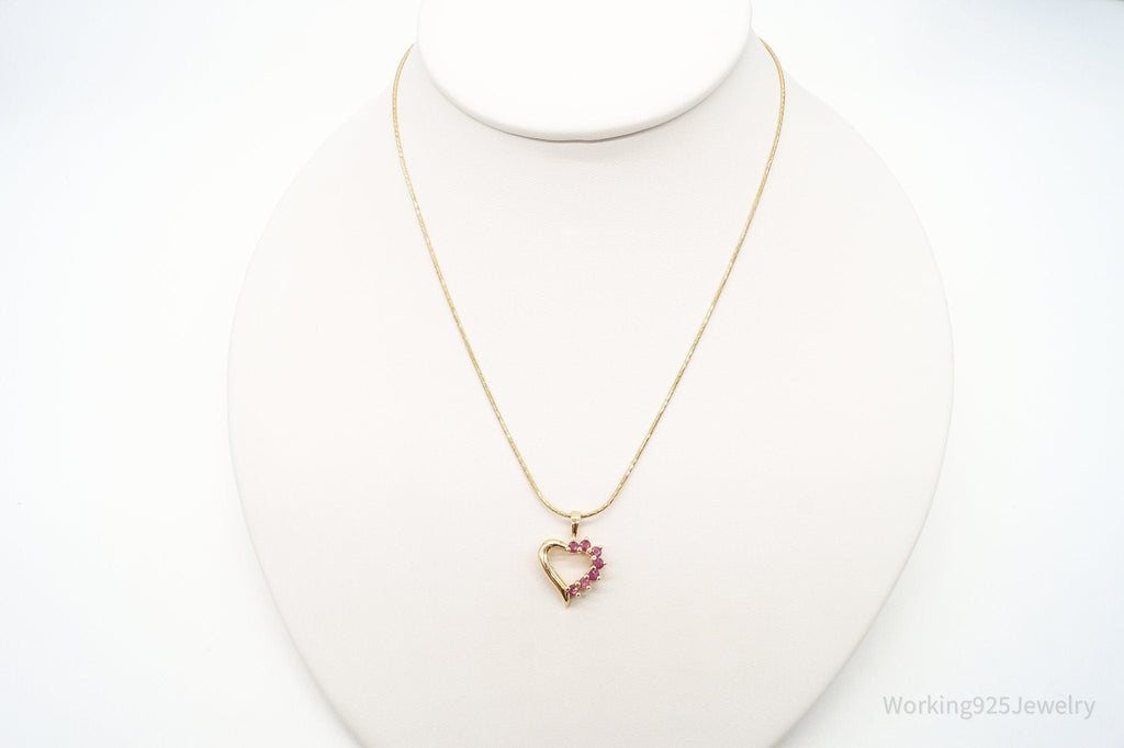 Vintage Designer Ross Simons Ruby Heart Gold Vermeil Sterling Silver Necklace | Jewelry > Necklaces > Pendants | Wiccan Center