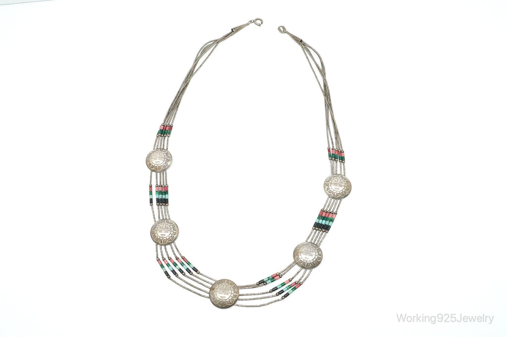Vintage Native American Multi Gem Bead Kachina Sterling Silver Necklace | Jewelry > Necklaces > Pendants | Wiccan Center