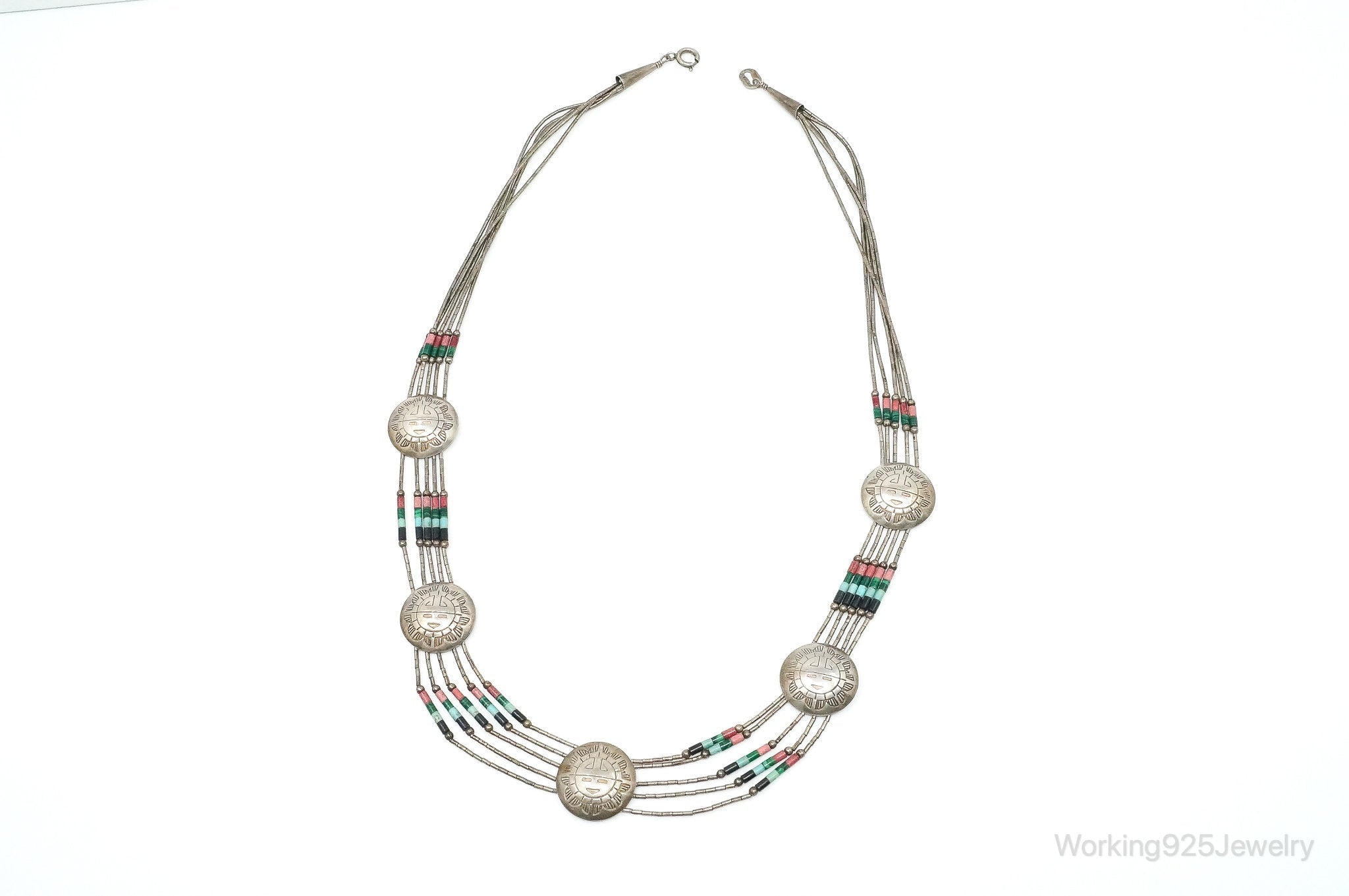 Vintage Native American Multi Gem Bead Kachina Sterling Silver Necklace | Jewelry > Necklaces > Pendants | Wiccan Center