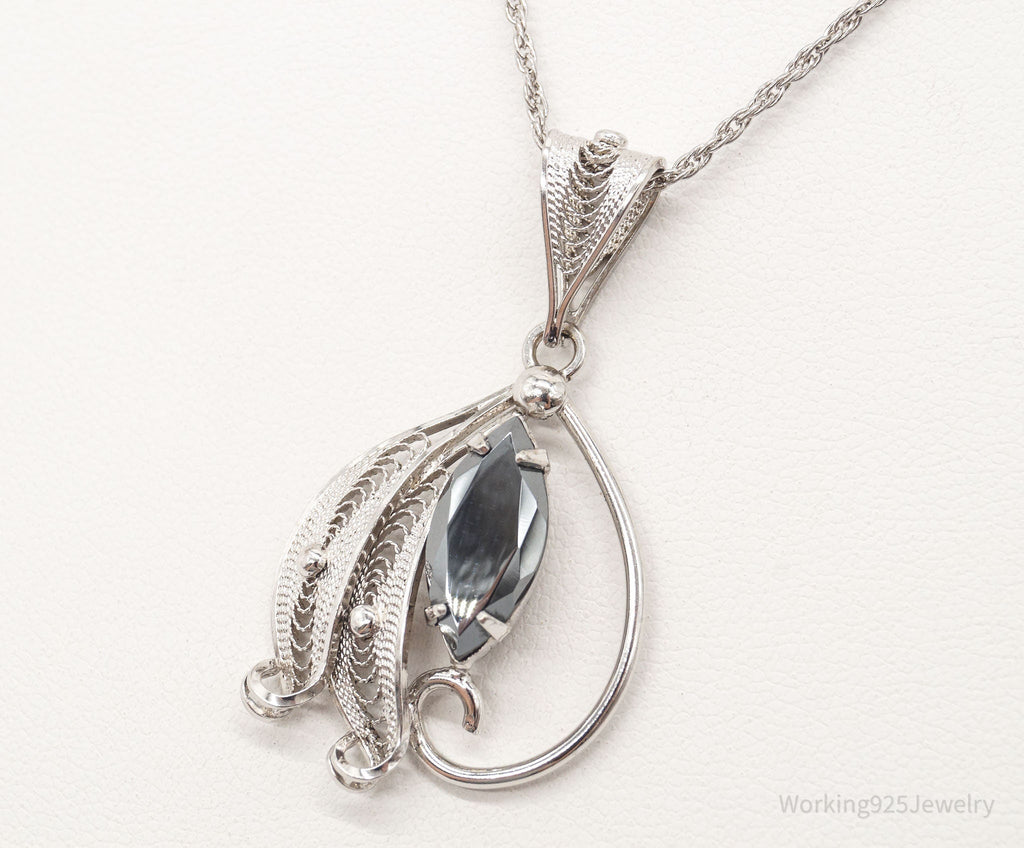 Vintage Designer Sorrento Hematite Filigree Sterling Silver Necklace | Jewelry > Necklaces > Pendants | Wiccan Center