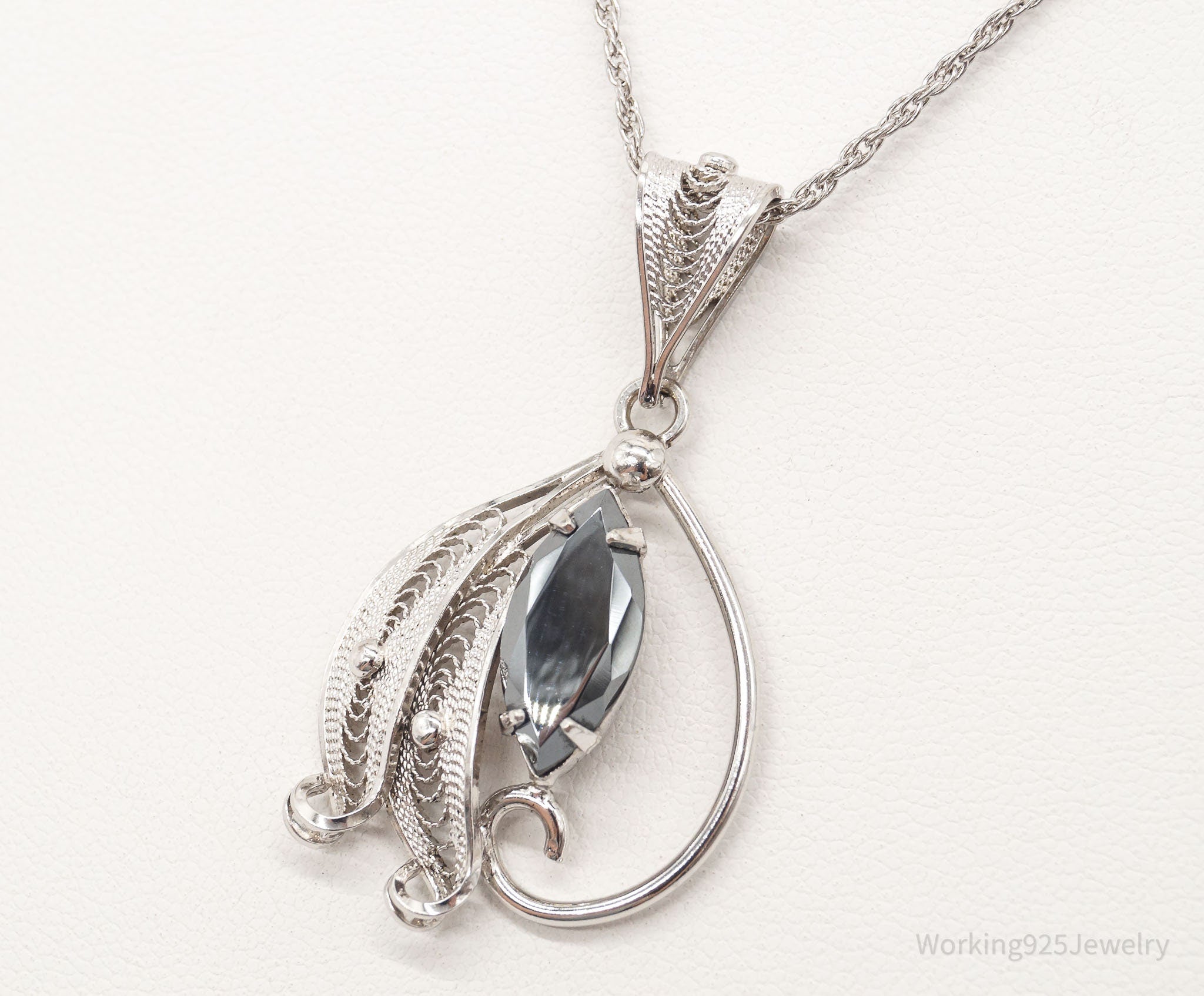 Vintage Designer Sorrento Hematite Filigree Sterling Silver Necklace | Jewelry > Necklaces > Pendants | Wiccan Center