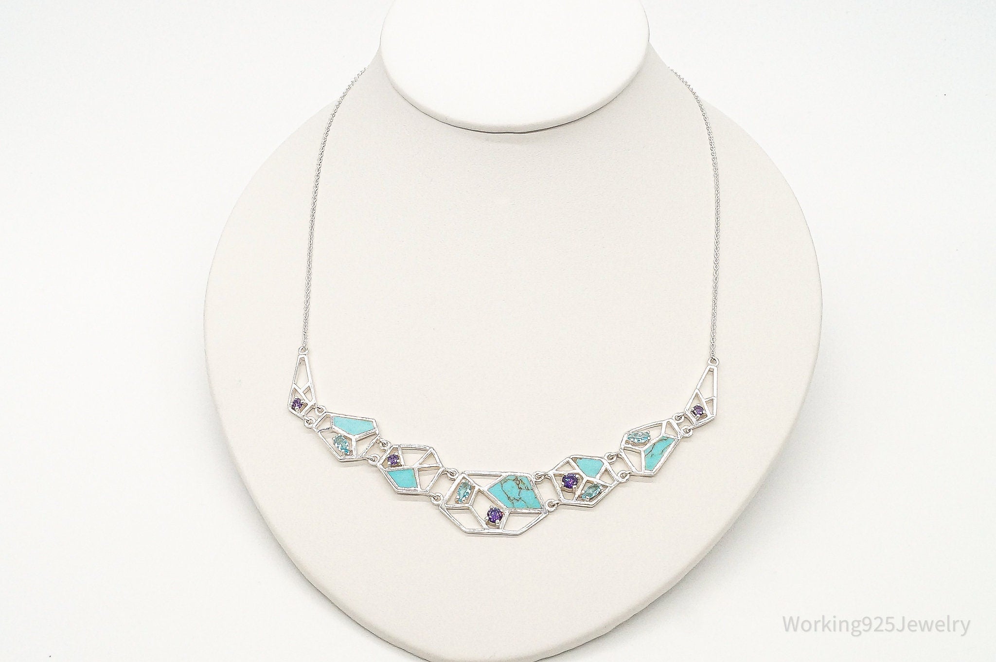 Amethyst Blue Topaz Turquoise Modernist Sterling Silver Necklace | Jewelry > Necklaces > Pendants | Wiccan Center
