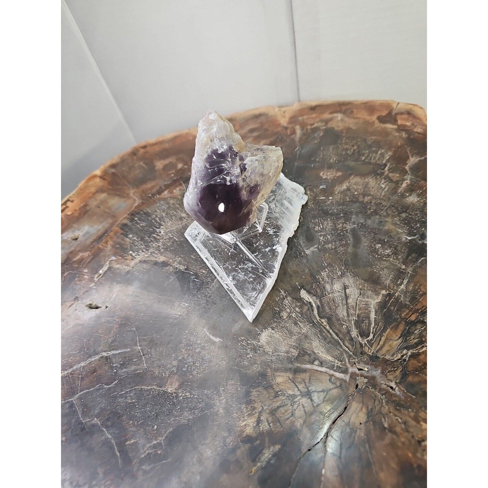 Amethyst Crystal Point with Selenite Base — 209g, Brazil | CrystalCloud Company | Crystal Points & Towers | Wiccan Center