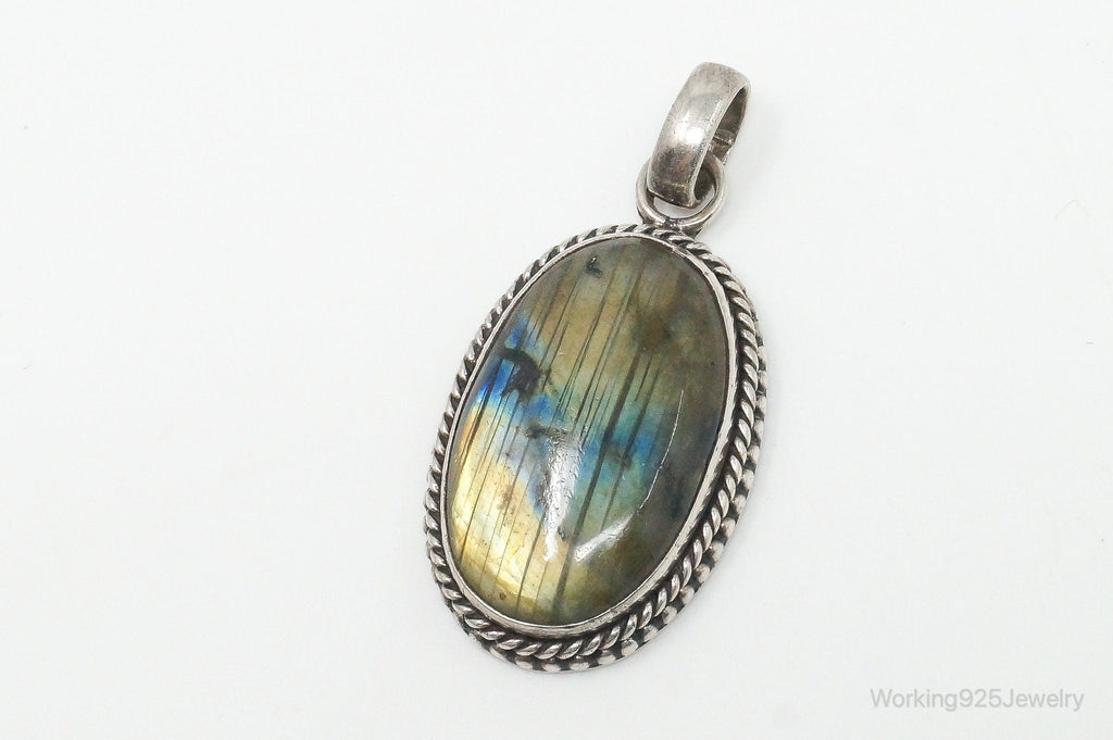 Vintage Large Labradorite Sterling Silver Necklace Pendant | Jewelry > Necklaces > Pendants | Wiccan Center