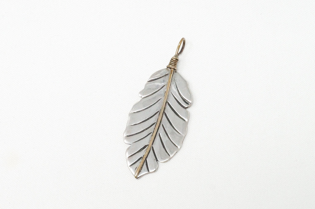 Native American Tobias Brass Feather Handmade Sterling Silver Necklace Pendant | Jewelry > Necklaces > Pendants | Wiccan Center