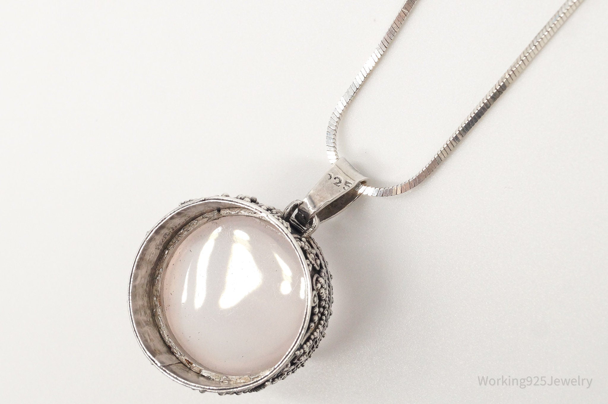 Vintage Large Rose Quartz Sterling Silver Necklace | Jewelry > Necklaces > Pendants | Wiccan Center