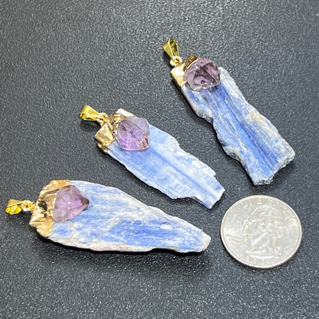 Kyanite And Amethyst Crystal Point Pendant (Gold Plated) | Jewelry > Necklaces > Crystal Necklaces | Wiccan Center