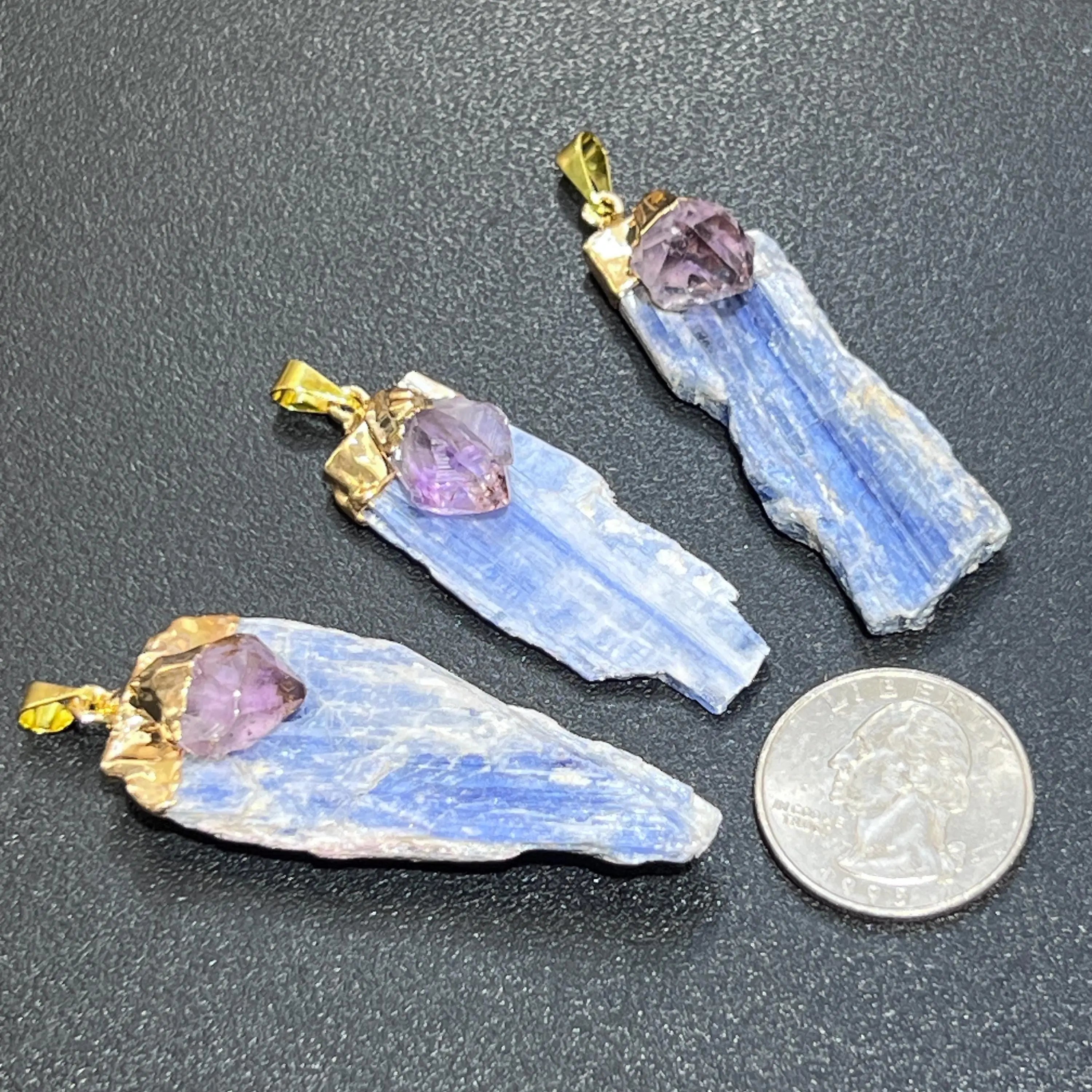 Kyanite And Amethyst Crystal Point Pendant (Gold Plated) | Jewelry > Necklaces > Crystal Necklaces | Wiccan Center