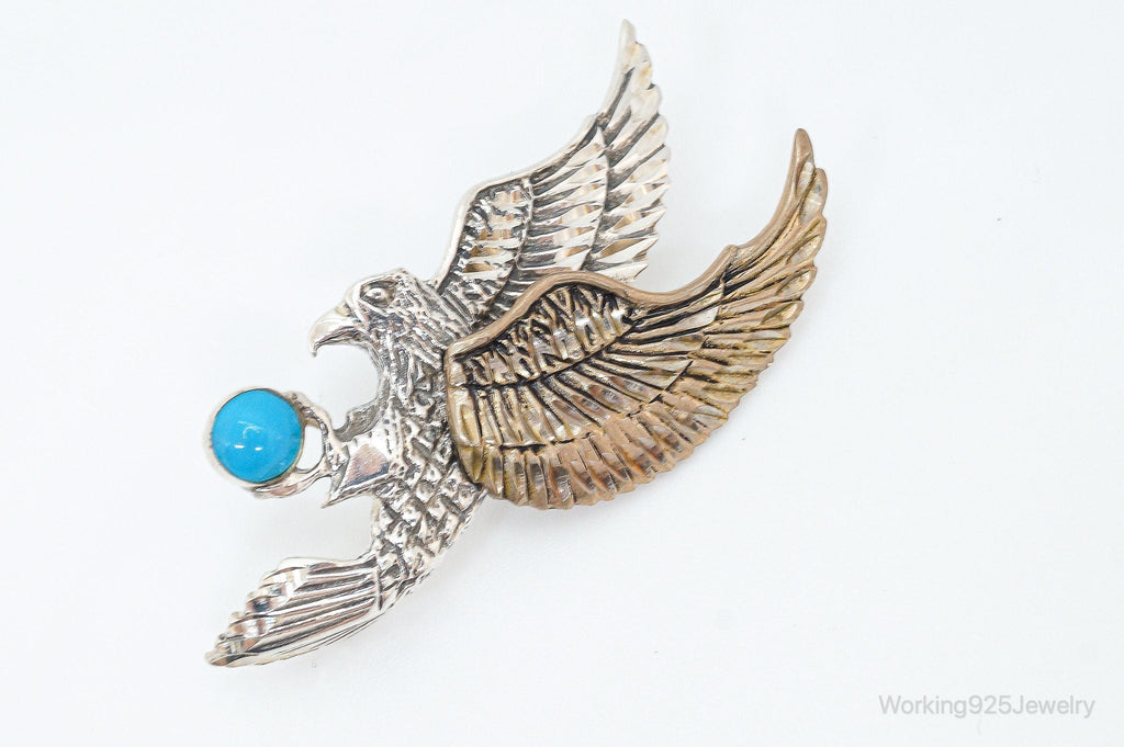 Large Vintage Native American Turquoise Eagle Bras Sterling Silver Pendant | Jewelry > Necklaces > Pendants | Wiccan Center