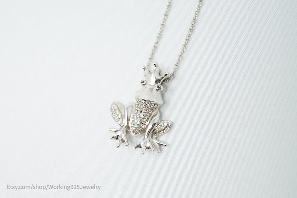 Vintage Diamond King Frog Toad Sterling Silver Necklace | Jewelry > Necklaces > Pendants | Wiccan Center